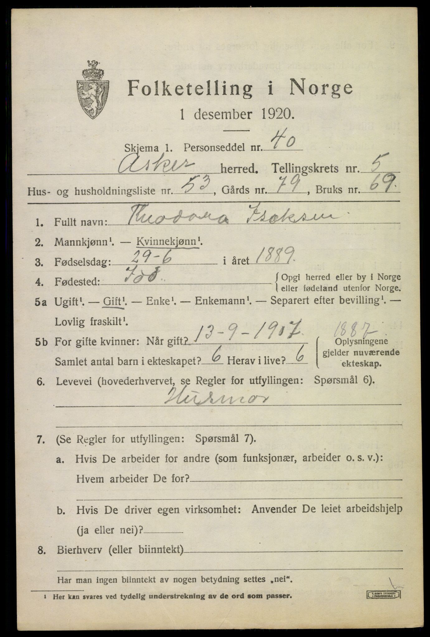 SAO, Folketelling 1920 for 0220 Asker herred, 1920, s. 13332