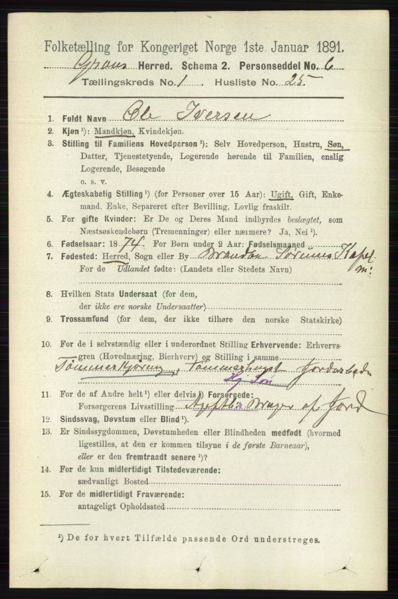 RA, Folketelling 1891 for 0534 Gran herred, 1891, s. 223
