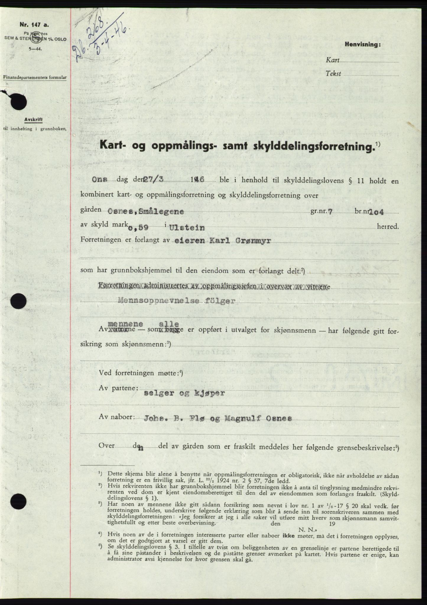 Søre Sunnmøre sorenskriveri, SAT/A-4122/1/2/2C/L0078: Pantebok nr. 4A, 1946-1946, Dagboknr: 268/1946