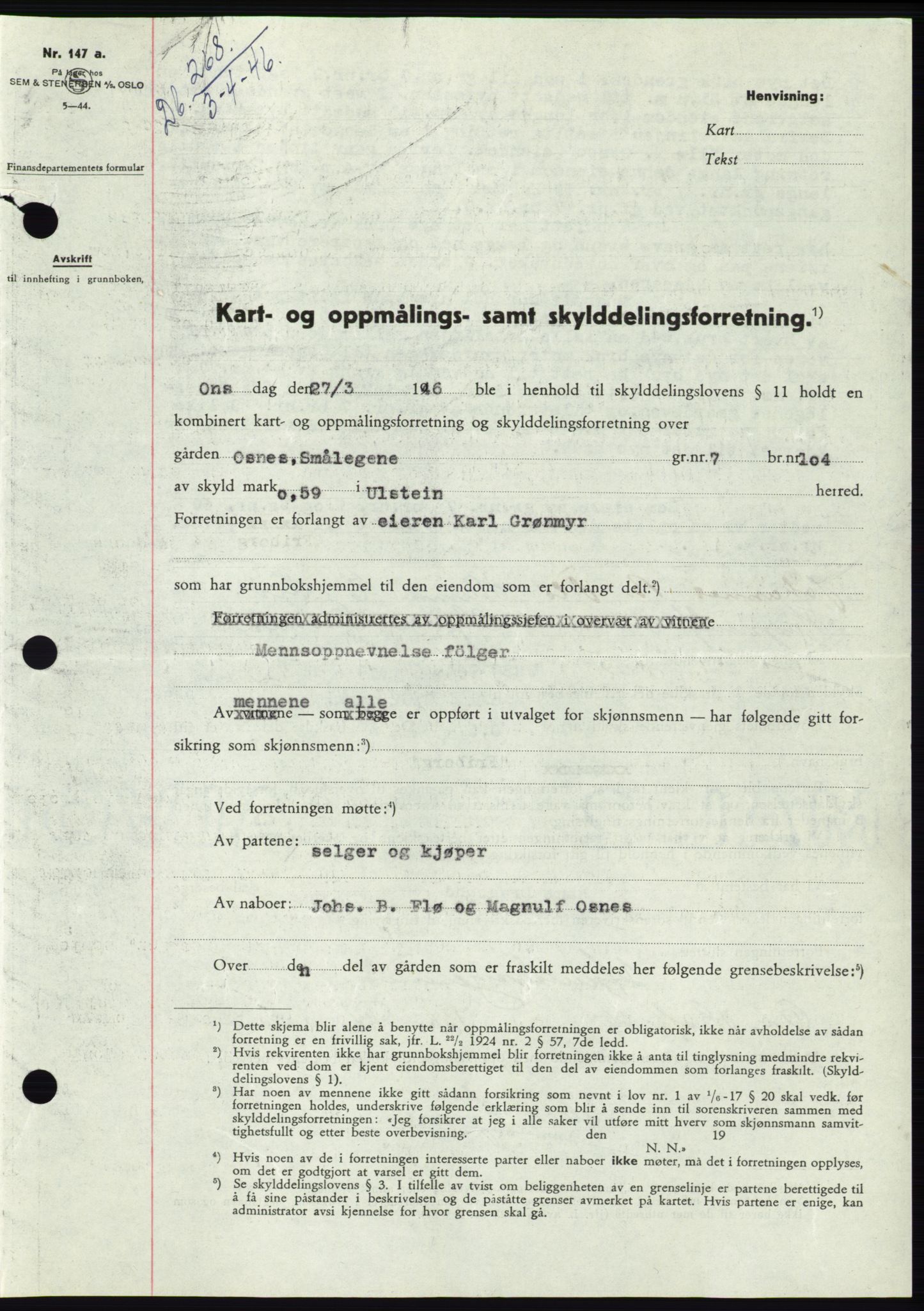 Søre Sunnmøre sorenskriveri, AV/SAT-A-4122/1/2/2C/L0078: Pantebok nr. 4A, 1946-1946, Dagboknr: 268/1946