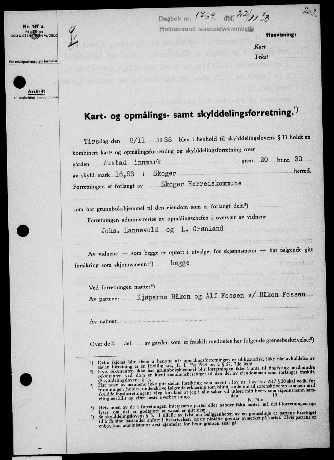 Holmestrand sorenskriveri, SAKO/A-67/G/Ga/Gaa/L0050: Pantebok nr. A-50, 1938-1939, Dagboknr: 1769/1938