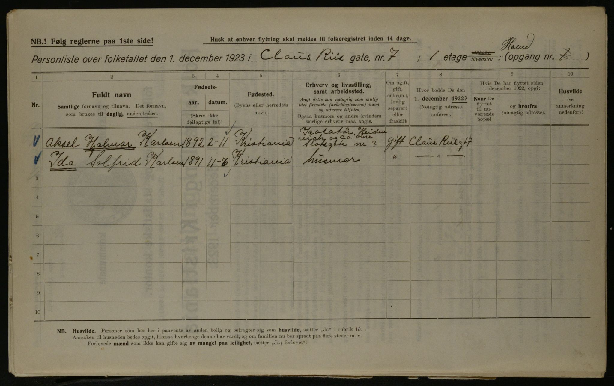 OBA, Kommunal folketelling 1.12.1923 for Kristiania, 1923, s. 14412