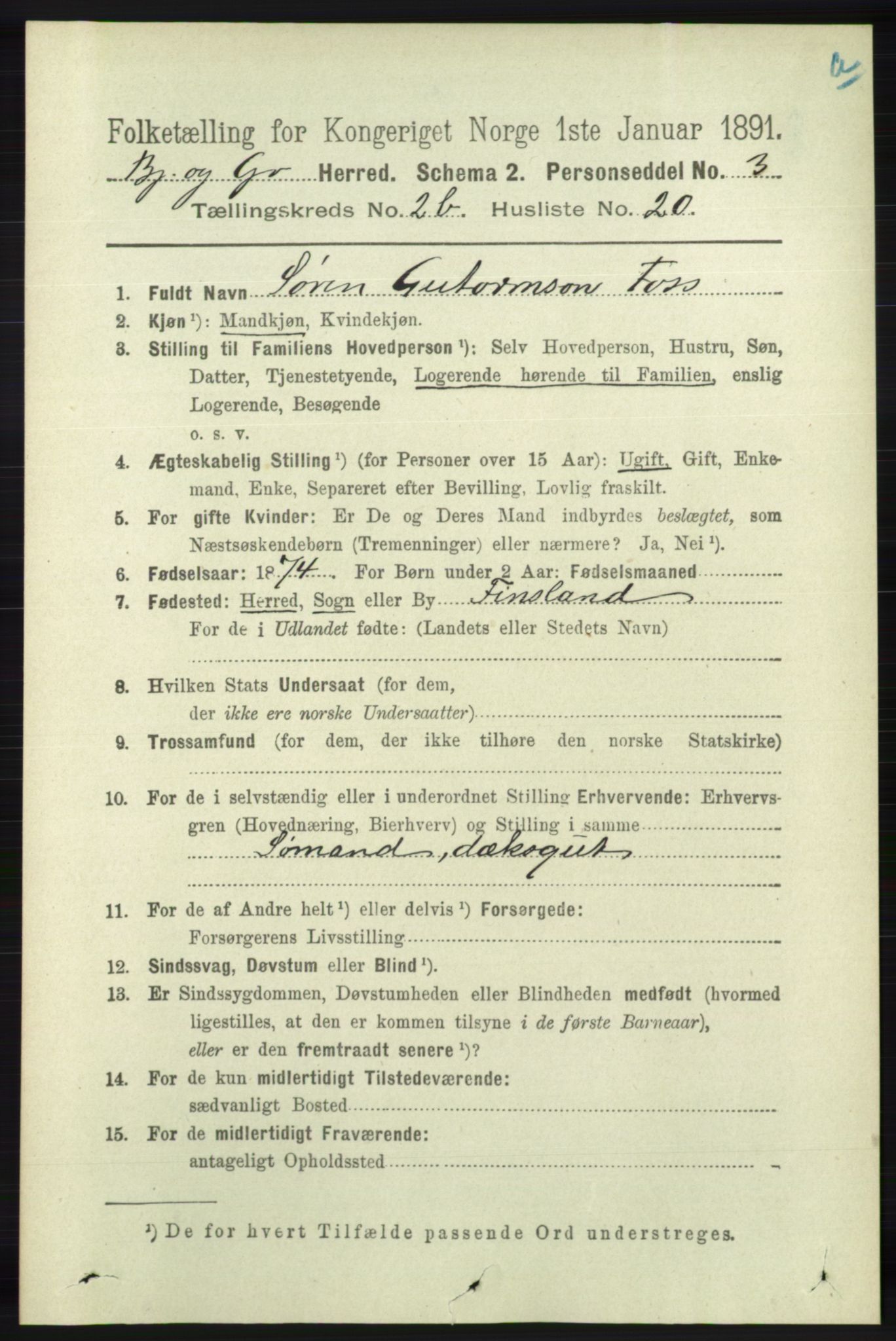 RA, Folketelling 1891 for 1024 Bjelland og Grindheim herred, 1891, s. 1242