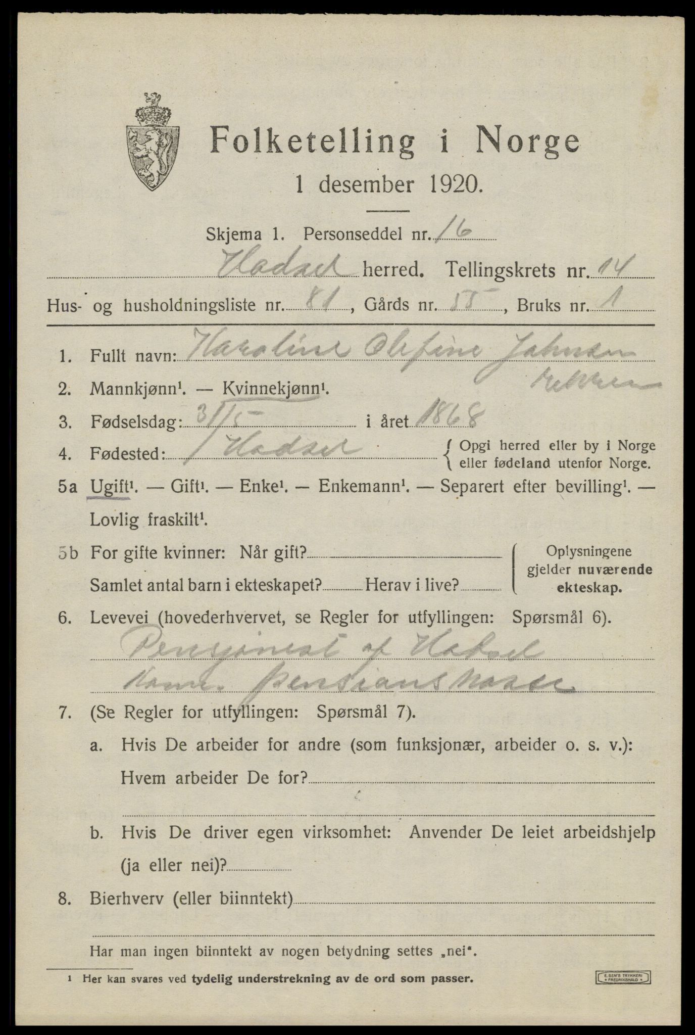 SAT, Folketelling 1920 for 1866 Hadsel herred, 1920, s. 12752