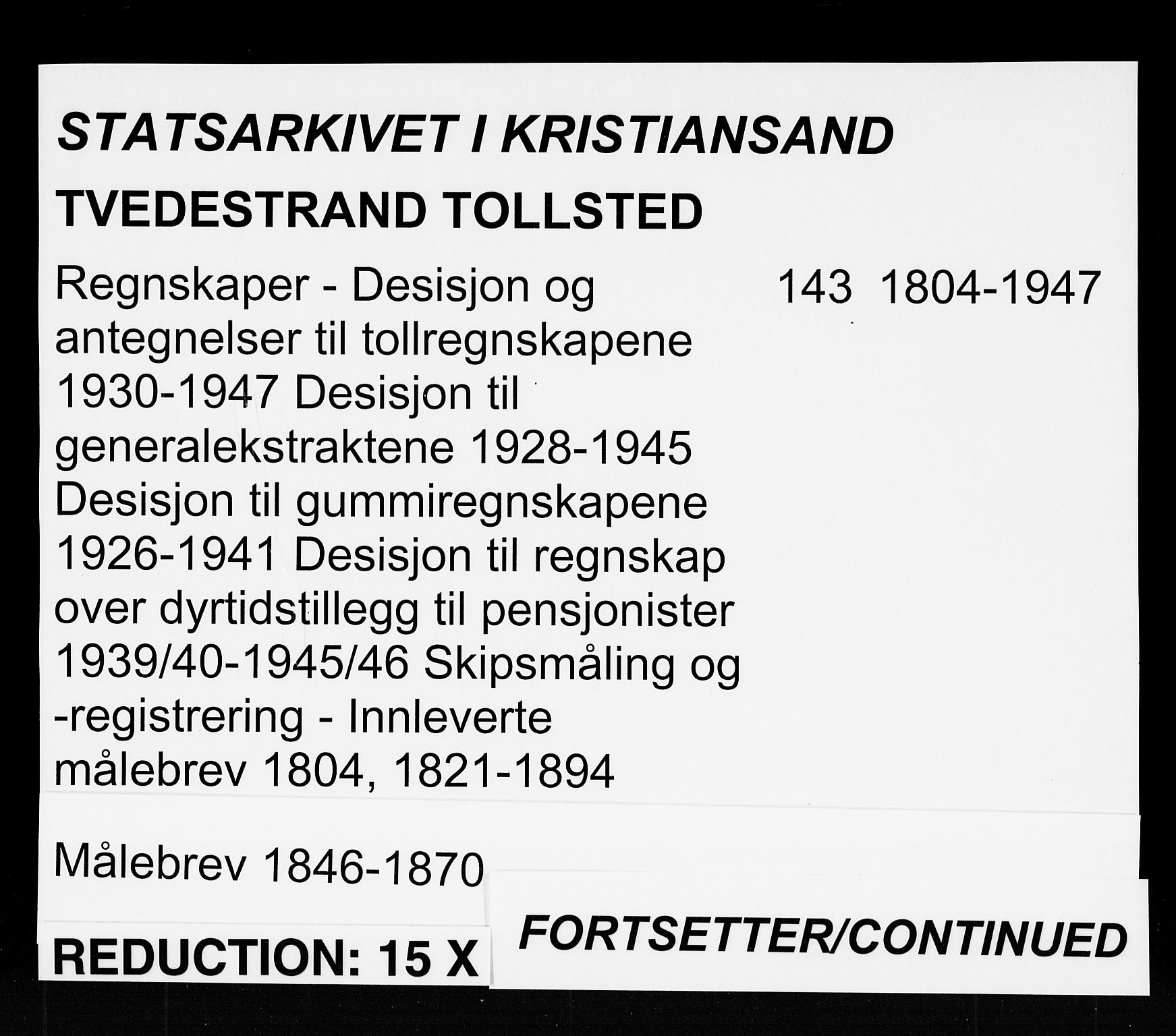 Tvedestrand tollsted, SAK/1351-0011/H/Ha/L0143: Desisjoner mv., 1804-1947, s. 426