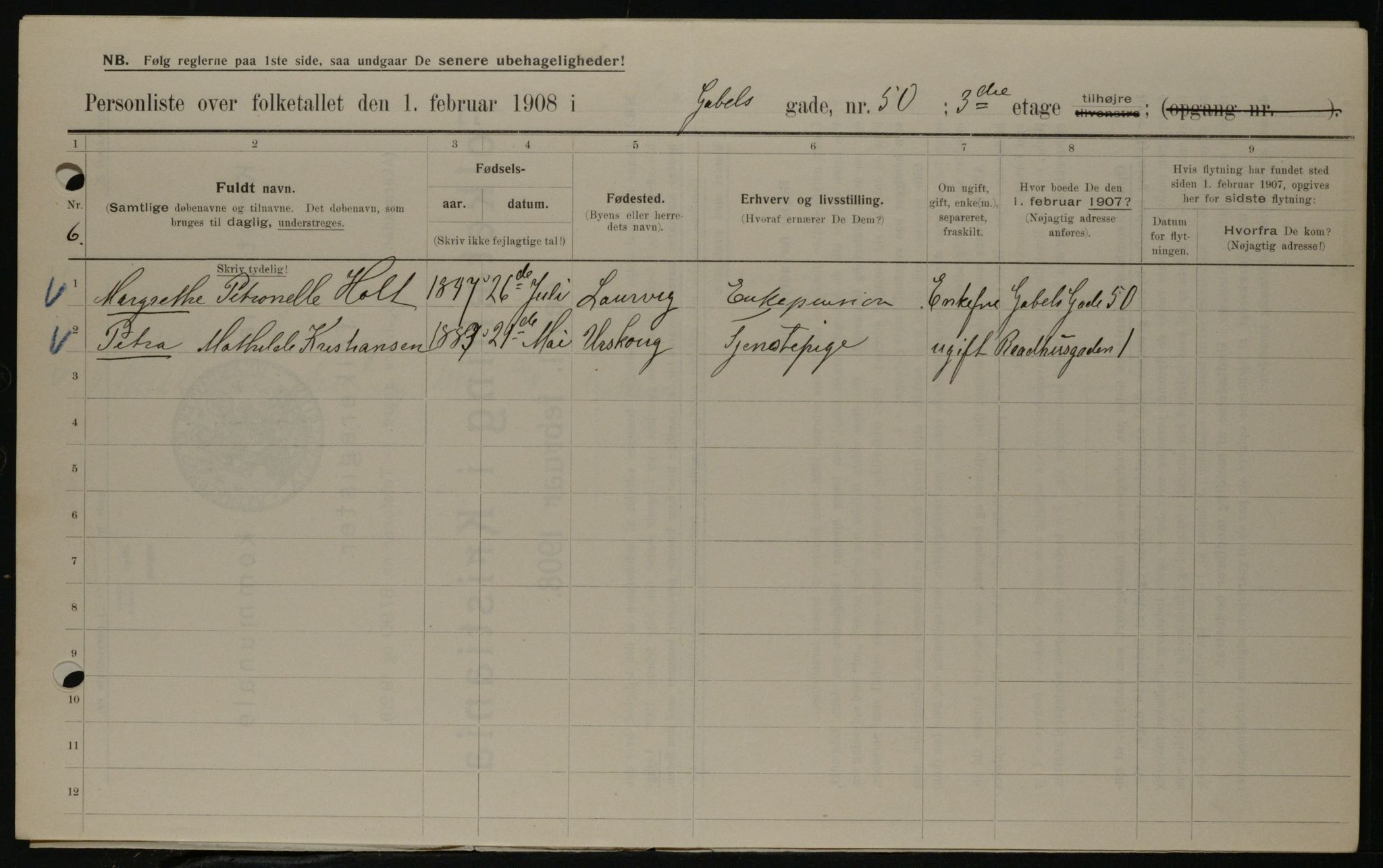 OBA, Kommunal folketelling 1.2.1908 for Kristiania kjøpstad, 1908, s. 25919