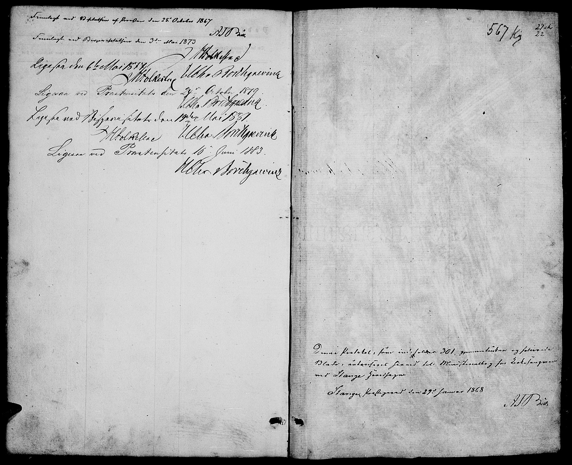 Stange prestekontor, AV/SAH-PREST-002/L/L0006: Klokkerbok nr. 6, 1864-1882