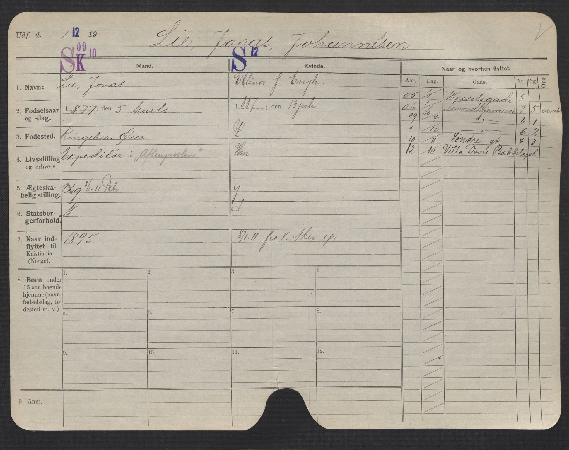 Oslo folkeregister, Registerkort, AV/SAO-A-11715/F/Fa/Fac/L0007: Menn, 1906-1914, s. 78a