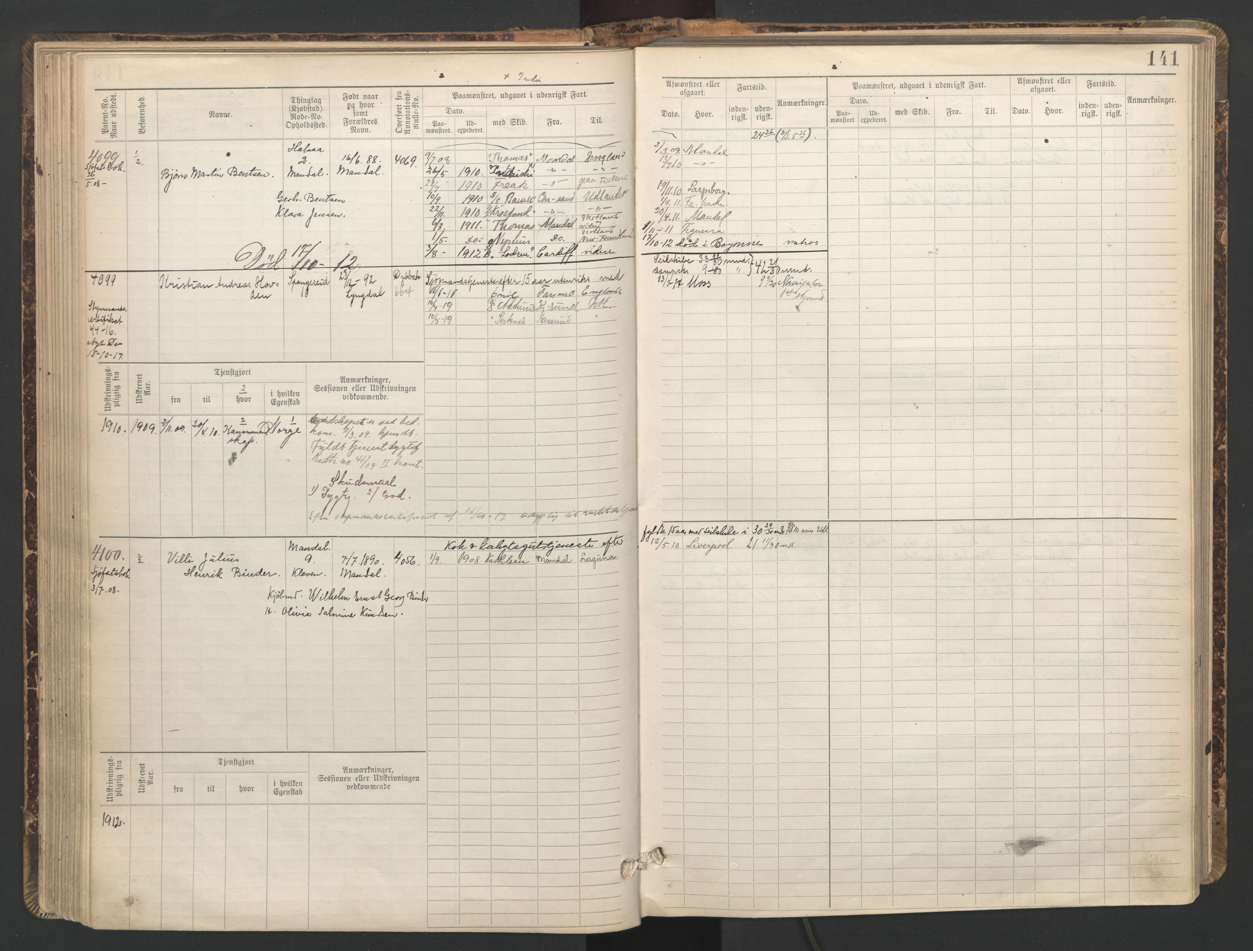 Mandal mønstringskrets, AV/SAK-2031-0016/F/Fb/L0016: Hovedrulle nr 3820-4582, Y-25, 1898-1948, s. 142