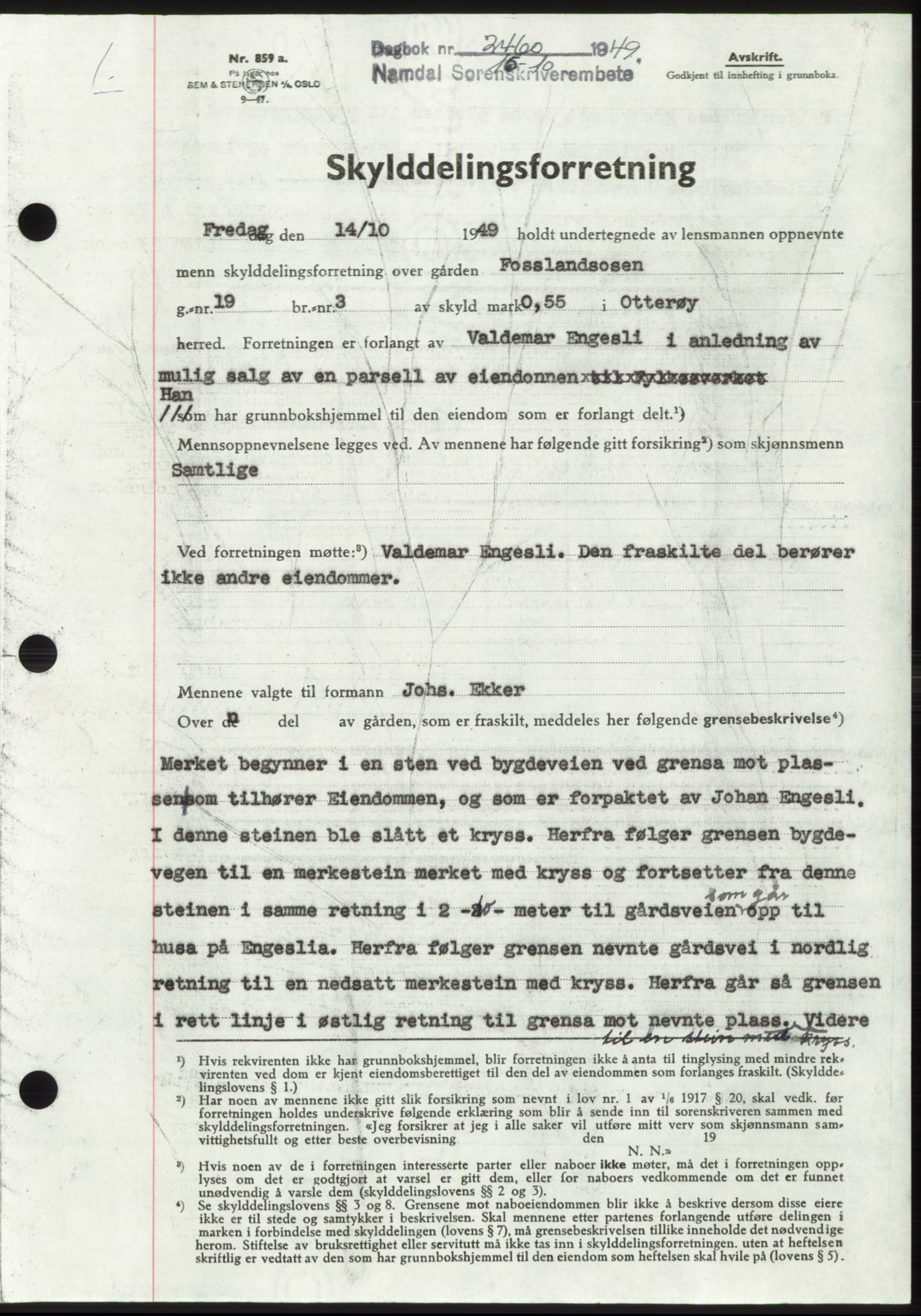 Namdal sorenskriveri, SAT/A-4133/1/2/2C: Pantebok nr. -, 1949-1949, Dagboknr: 2460/1949