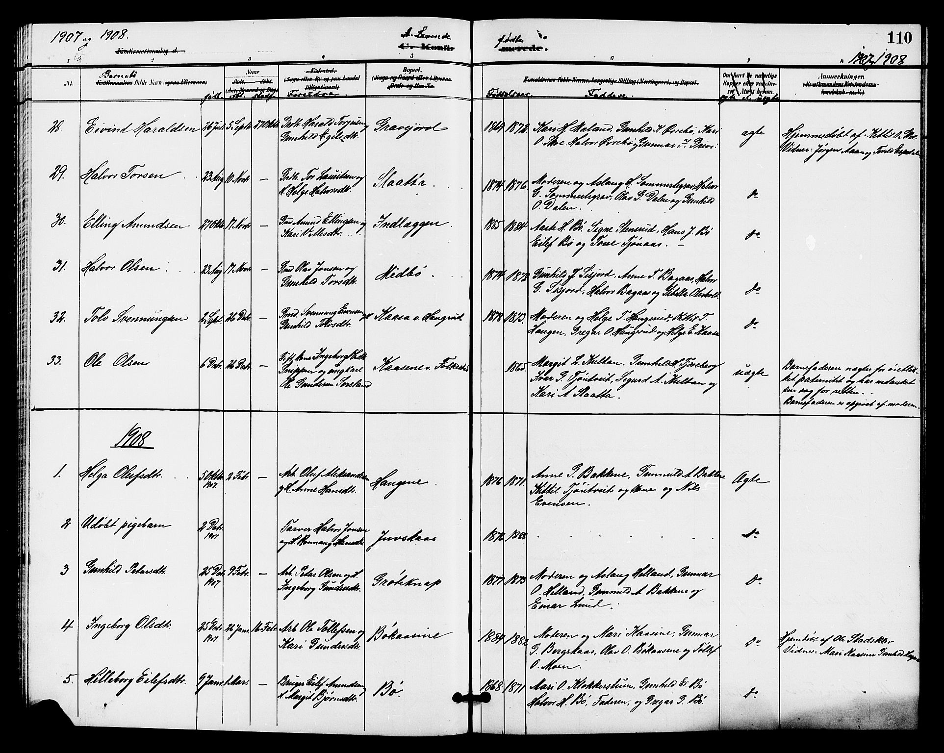 Bø kirkebøker, AV/SAKO-A-257/G/Ga/L0006: Klokkerbok nr. 6, 1898-1909, s. 110