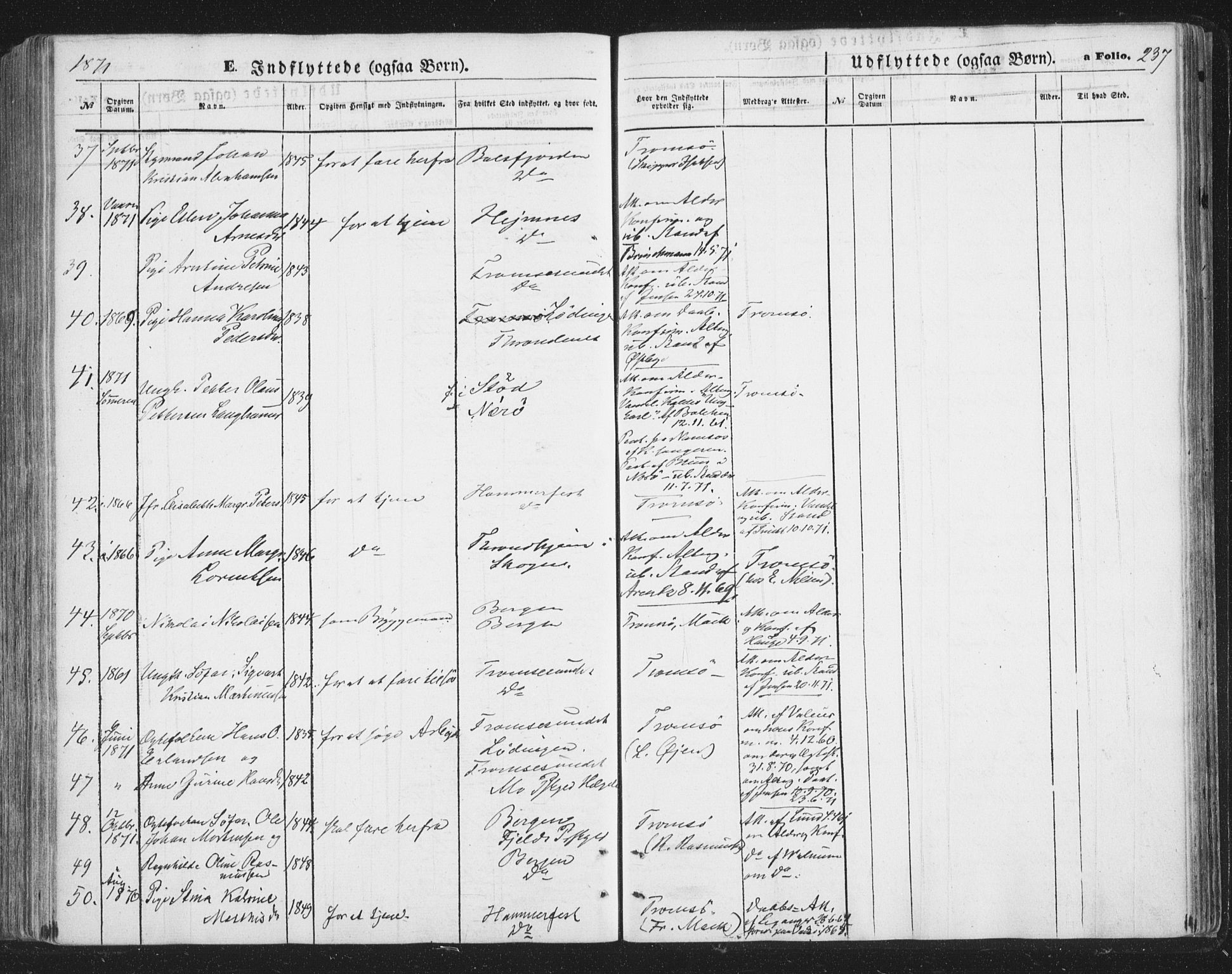Tromsø sokneprestkontor/stiftsprosti/domprosti, AV/SATØ-S-1343/G/Ga/L0012kirke: Ministerialbok nr. 12, 1865-1871, s. 237