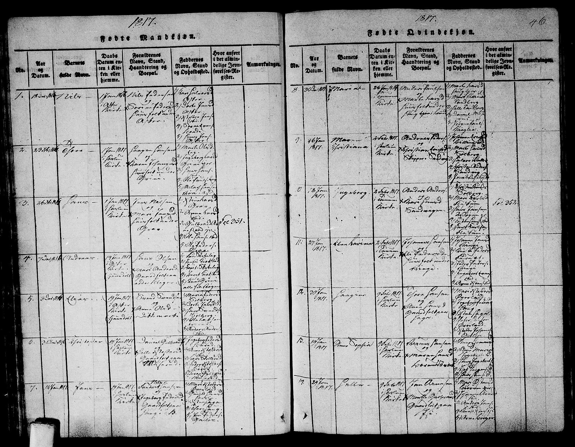 Asker prestekontor Kirkebøker, SAO/A-10256a/G/Ga/L0001: Klokkerbok nr. I 1, 1814-1830, s. 46