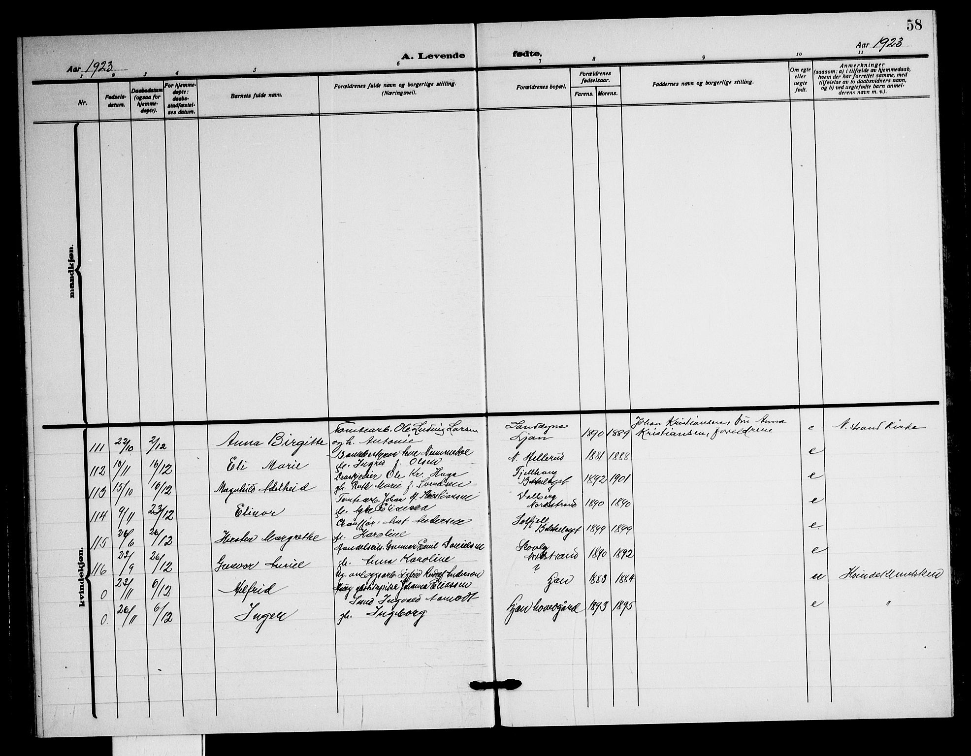 Nordstrand prestekontor Kirkebøker, AV/SAO-A-10362a/G/Ga/L0002: Klokkerbok nr. I 2, 1918-1925, s. 58