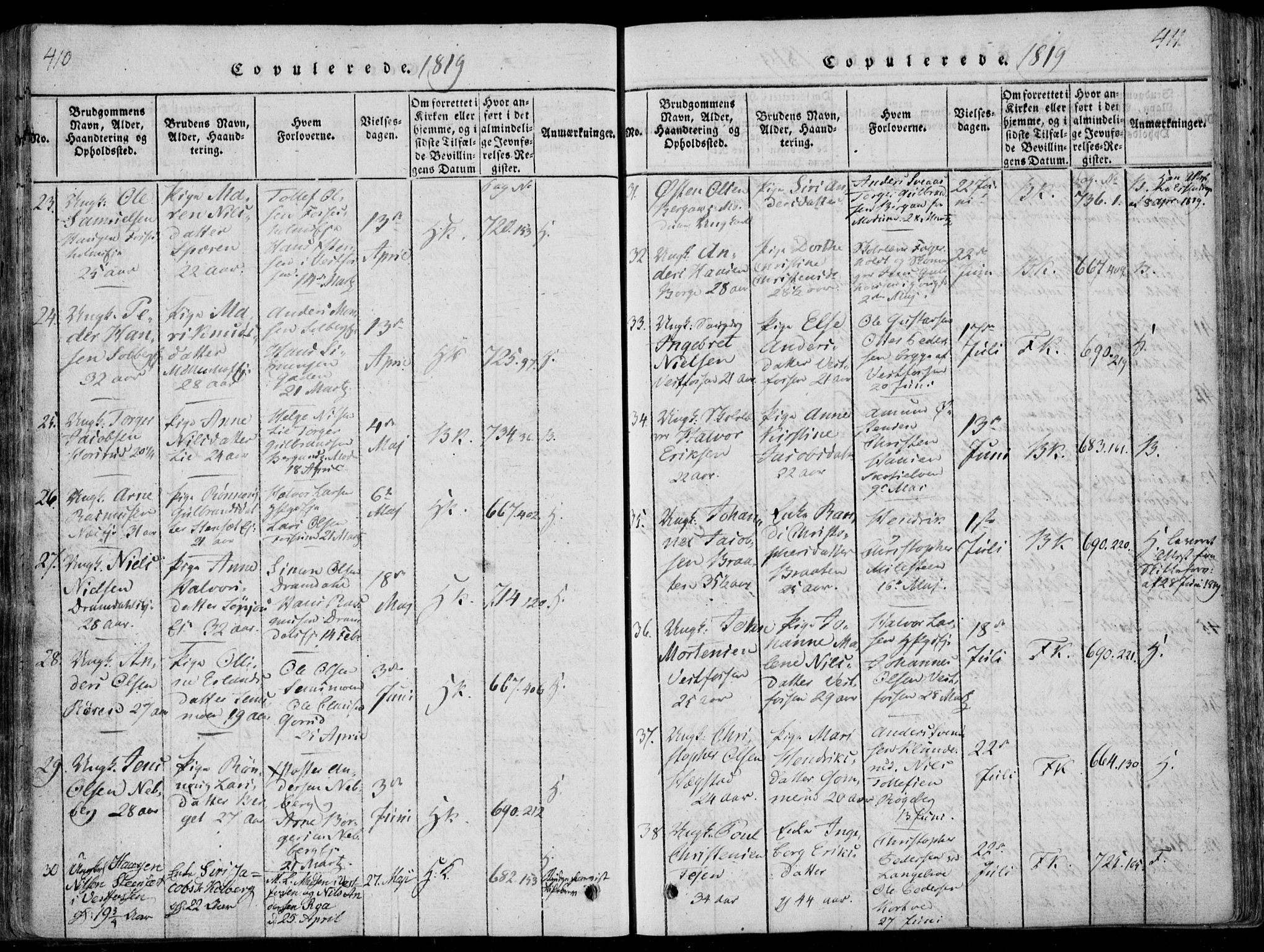 Eiker kirkebøker, AV/SAKO-A-4/F/Fa/L0011: Ministerialbok nr. I 11, 1814-1827, s. 410-411
