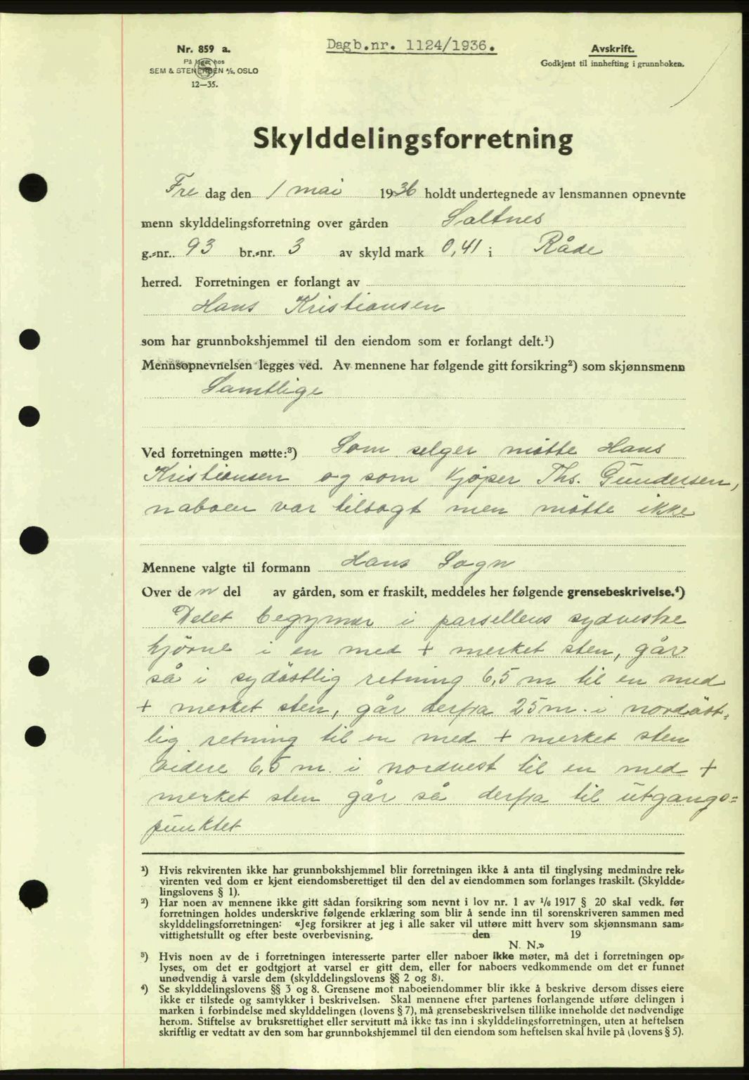 Moss sorenskriveri, SAO/A-10168: Pantebok nr. A1, 1936-1936, Dagboknr: 1124/1936