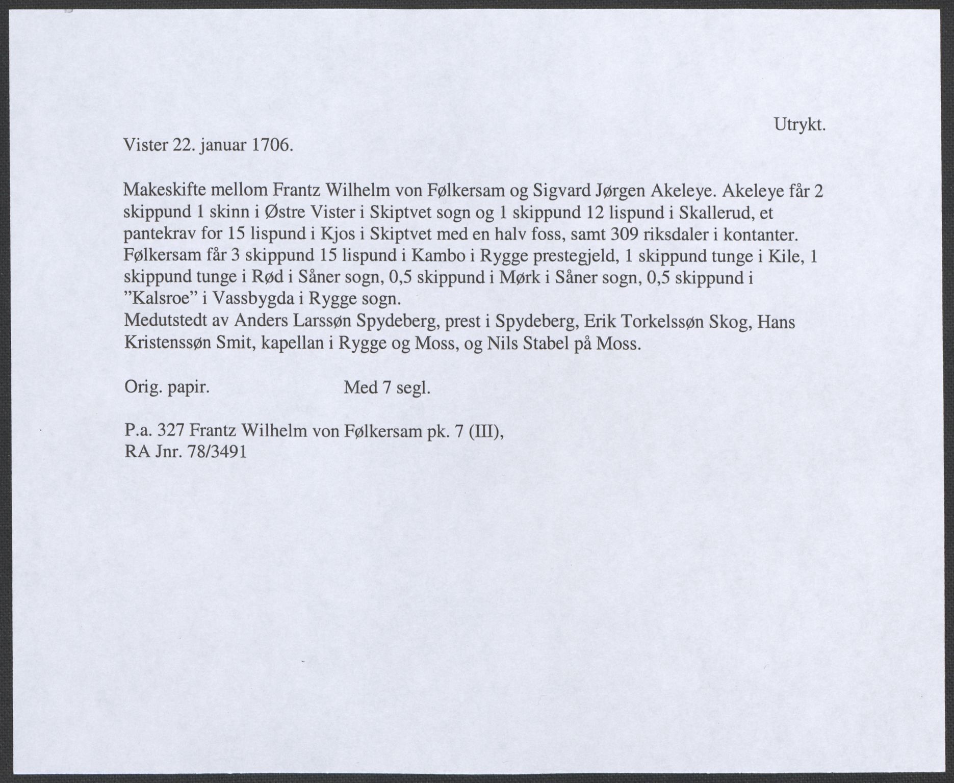 Riksarkivets diplomsamling, AV/RA-EA-5965/F12/L0006: Pk. 7 (III), 1589-1716, s. 31