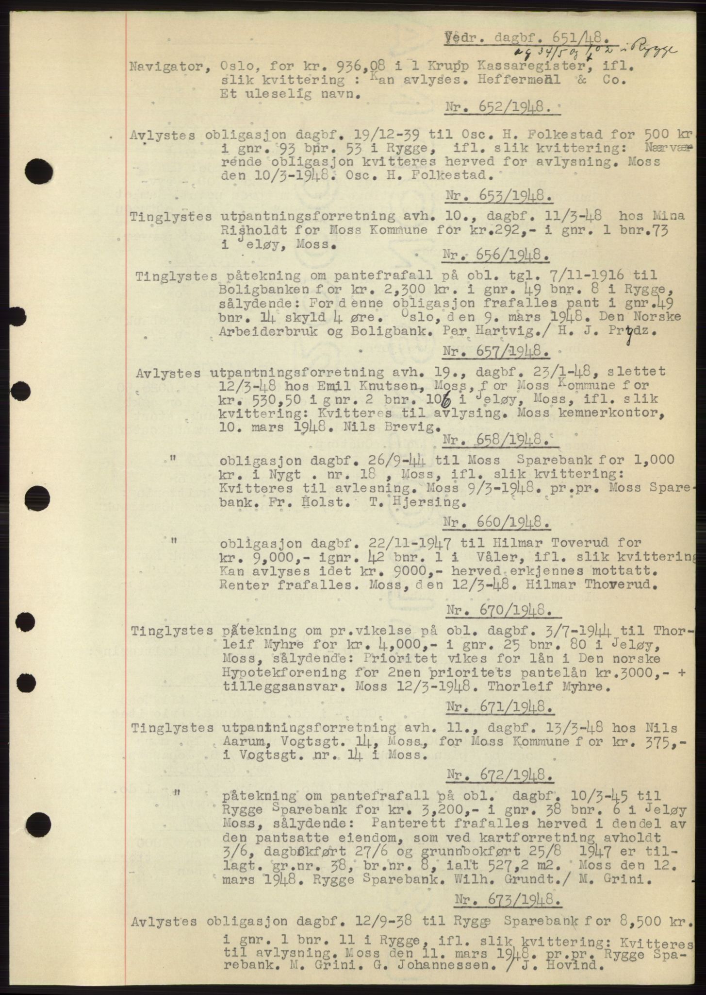 Moss sorenskriveri, SAO/A-10168: Pantebok nr. C10, 1938-1950, Dagboknr: 651/1948