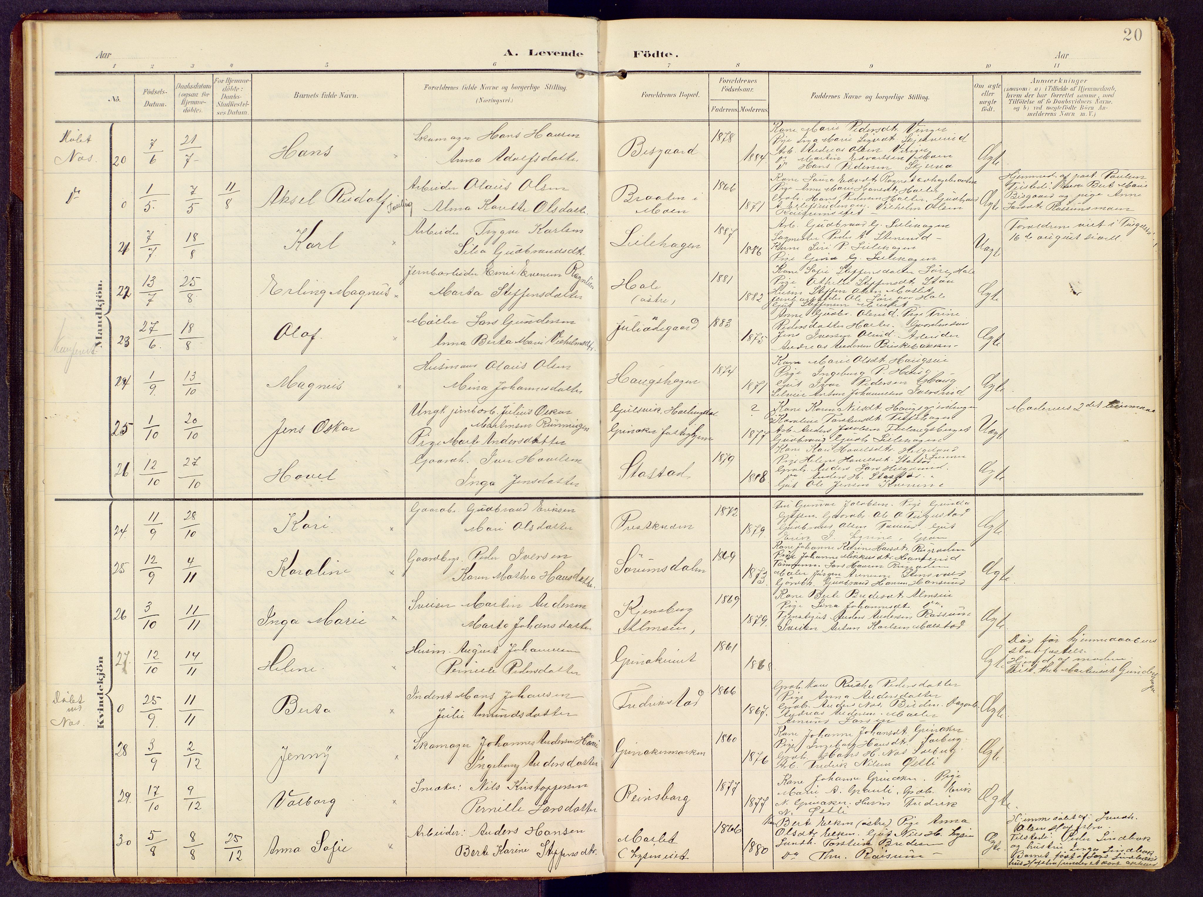 Brandbu prestekontor, AV/SAH-PREST-114/H/Ha/Hab/L0009: Klokkerbok nr. 9, 1903-1916, s. 20