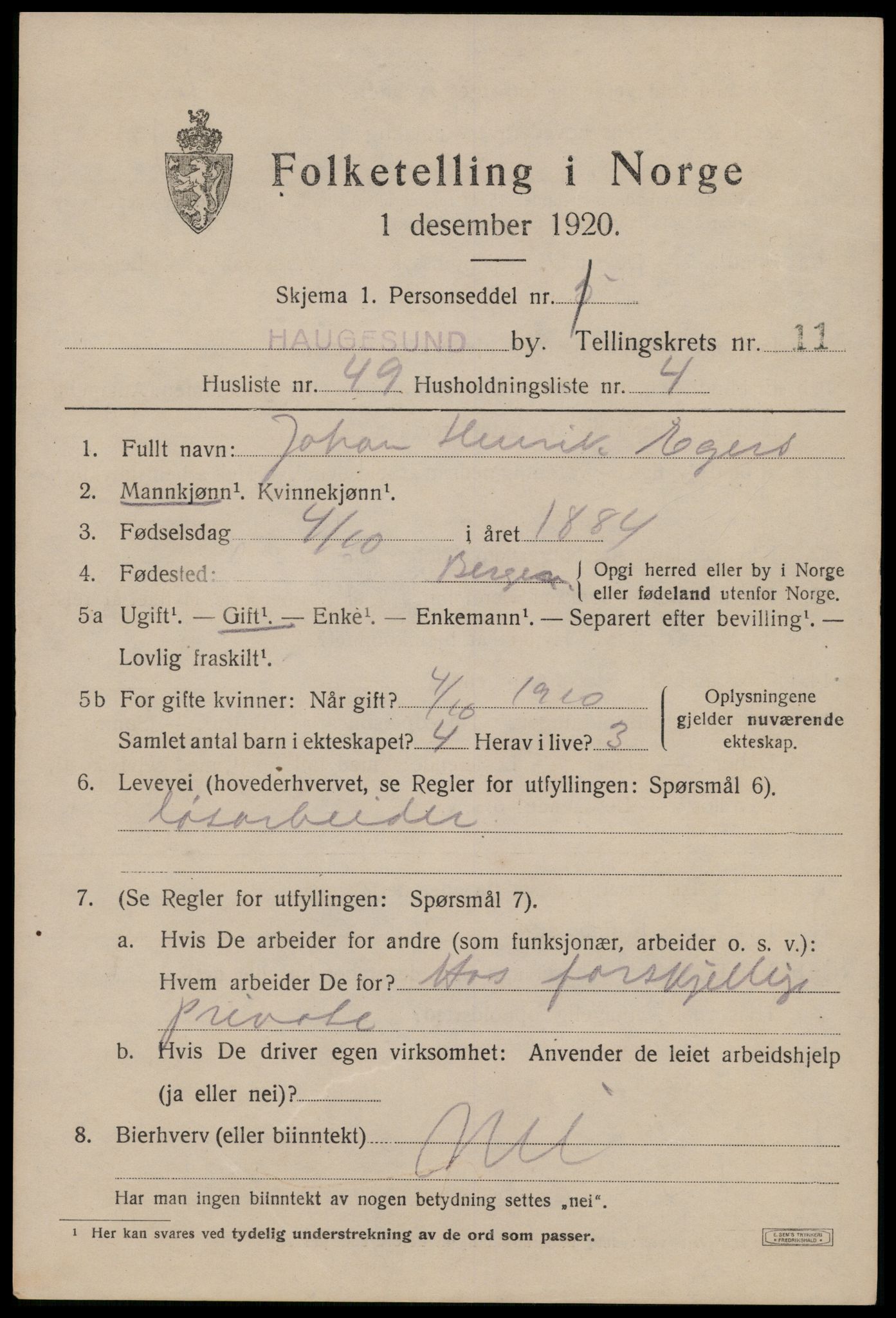 SAST, Folketelling 1920 for 1106 Haugesund kjøpstad, 1920, s. 37149