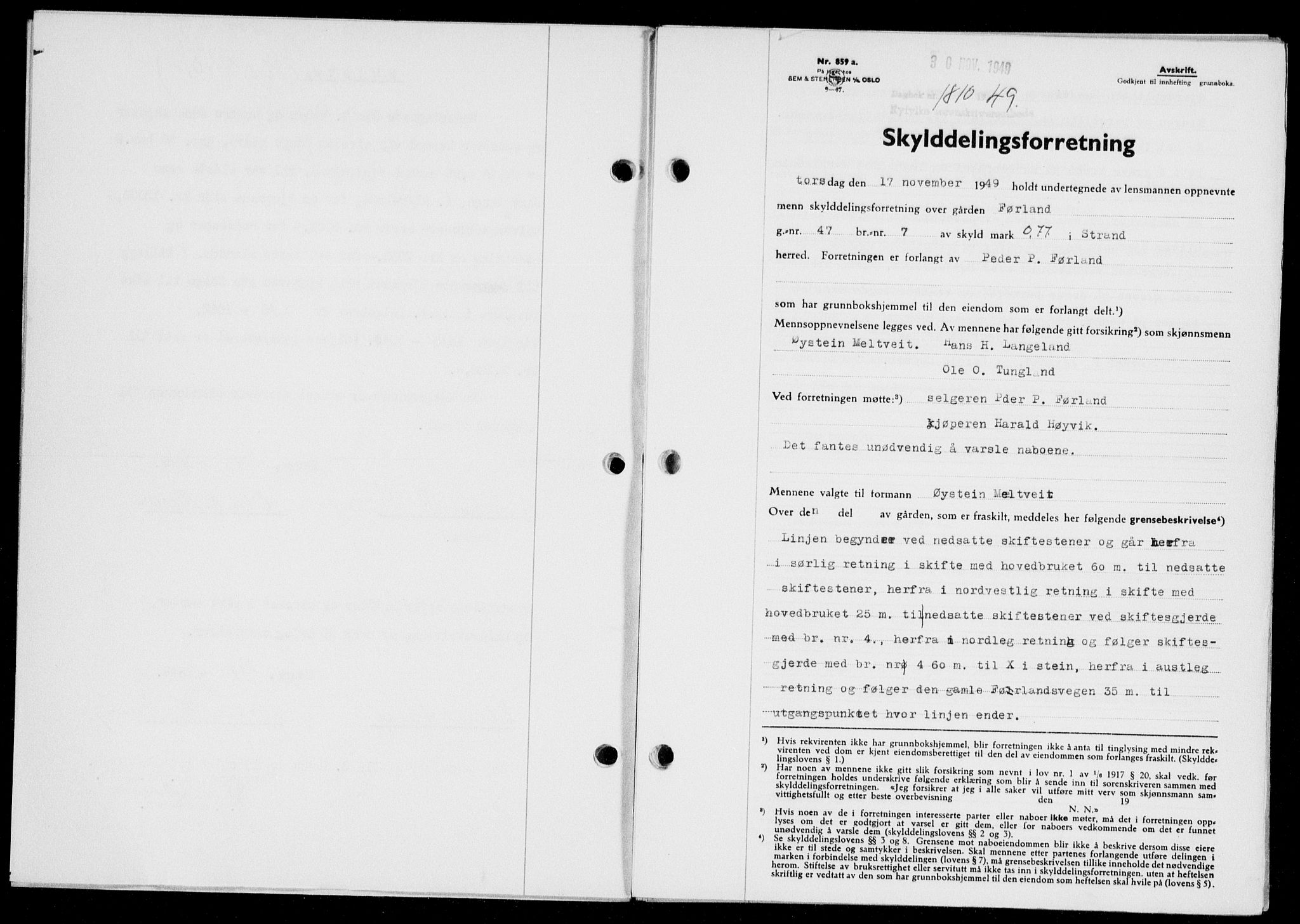 Ryfylke tingrett, SAST/A-100055/001/II/IIB/L0108: Pantebok nr. 87, 1949-1950, Dagboknr: 1810/1949