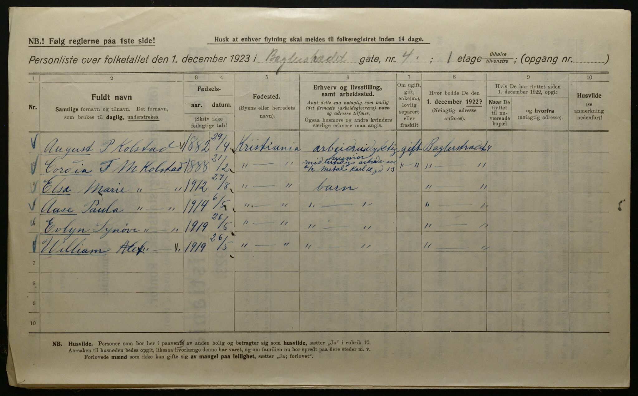 OBA, Kommunal folketelling 1.12.1923 for Kristiania, 1923, s. 3216