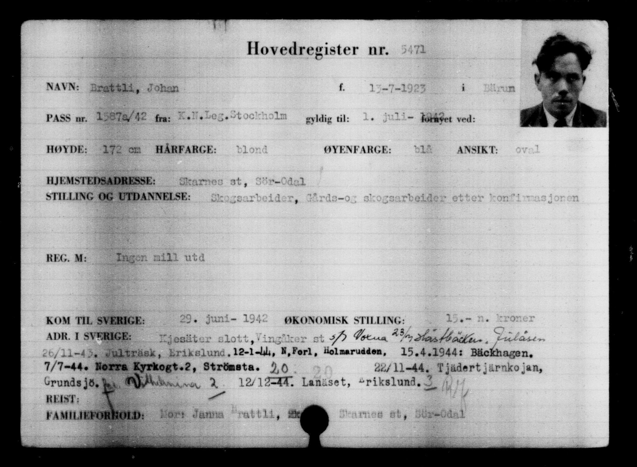 Utenriksstasjonene, Legasjonen i Stockholm, Flyktningkontoret, AV/RA-S-6753/V/Va/L0004: Kjesäterkartoteket, flyktninger med registreringsnr. 3496-6610, 1940-1945, s. 2280
