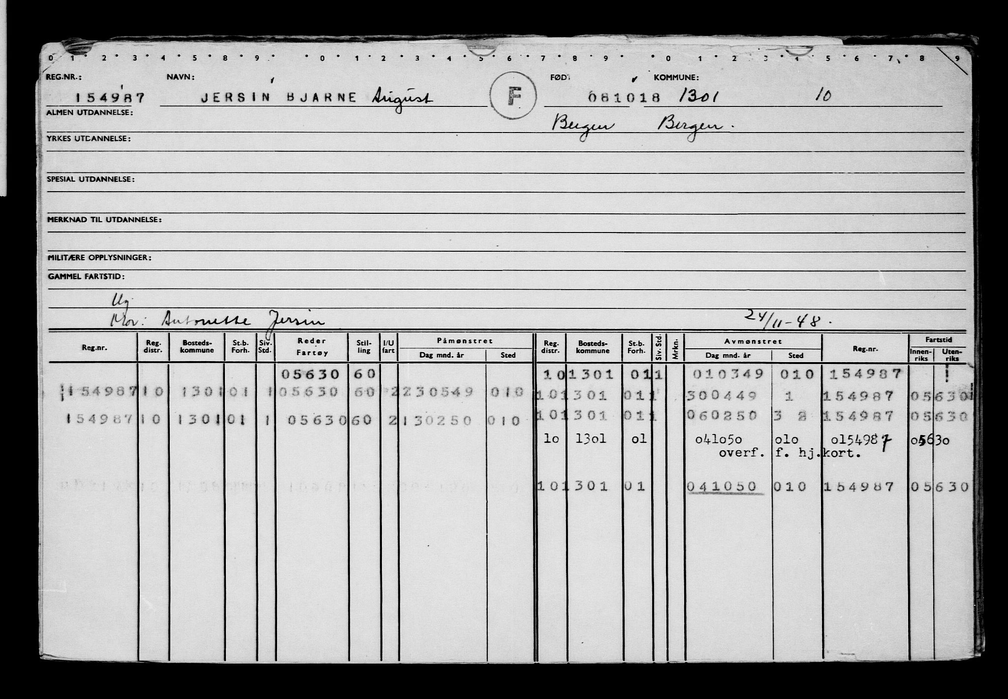 Direktoratet for sjømenn, AV/RA-S-3545/G/Gb/L0163: Hovedkort, 1918, s. 187