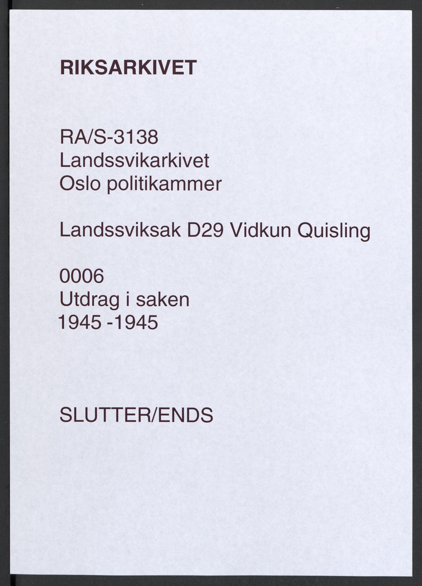 Landssvikarkivet, Oslo politikammer, AV/RA-S-3138-01/D/Da/L0003: Dnr. 29, 1945, s. 3421