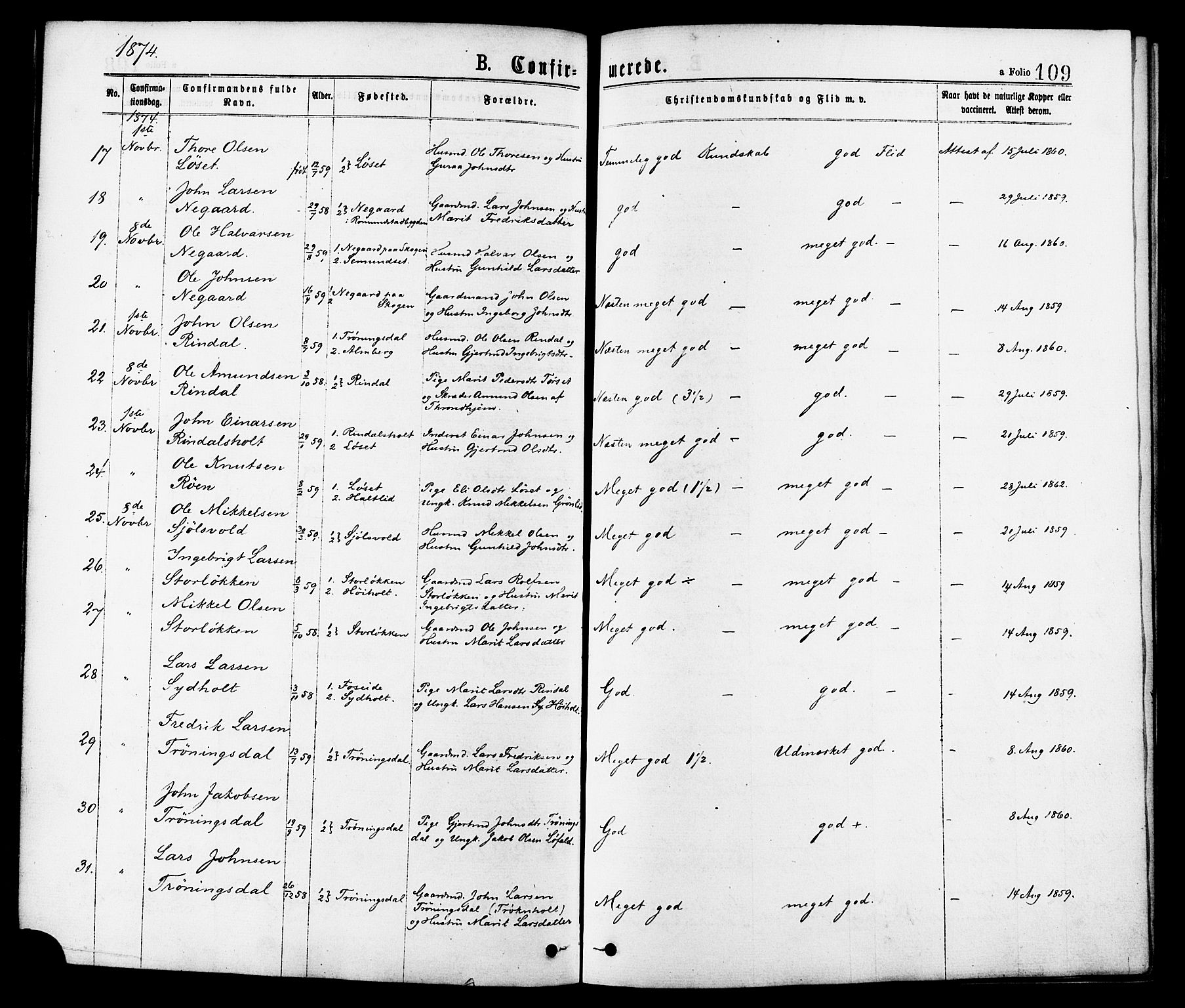 Ministerialprotokoller, klokkerbøker og fødselsregistre - Møre og Romsdal, SAT/A-1454/598/L1068: Ministerialbok nr. 598A02, 1872-1881, s. 109