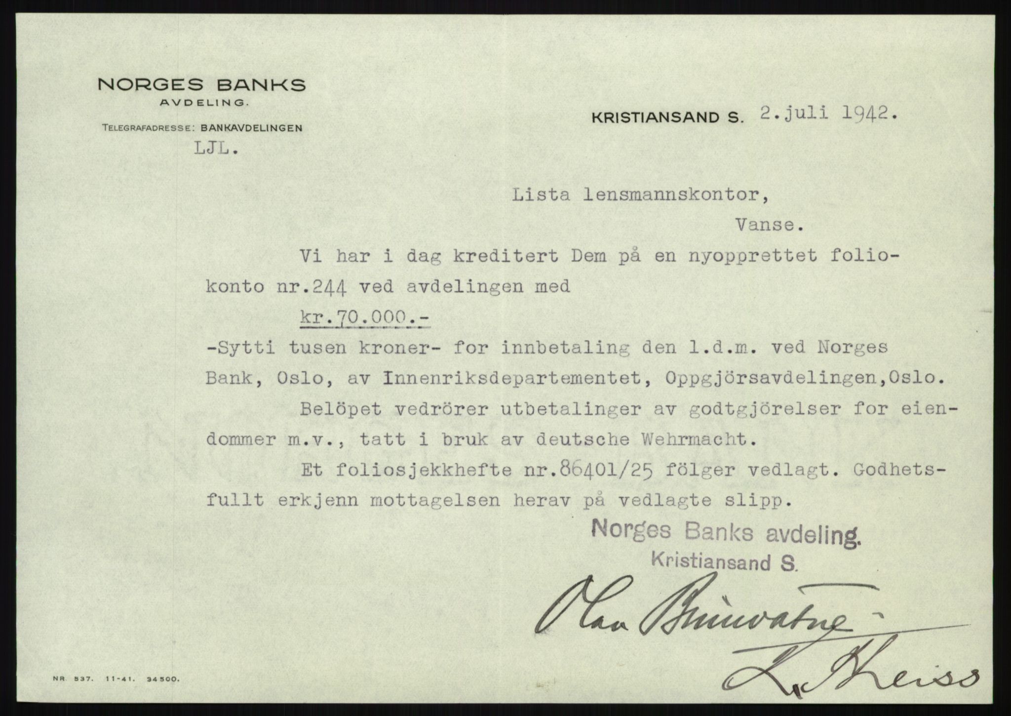 Forsvarsdepartementet, 10. kontor / Oppgjørskontoret, AV/RA-RAFA-1225/D/Db/L0180: Lista oppgjørskontor, 1942-1952, s. 1067