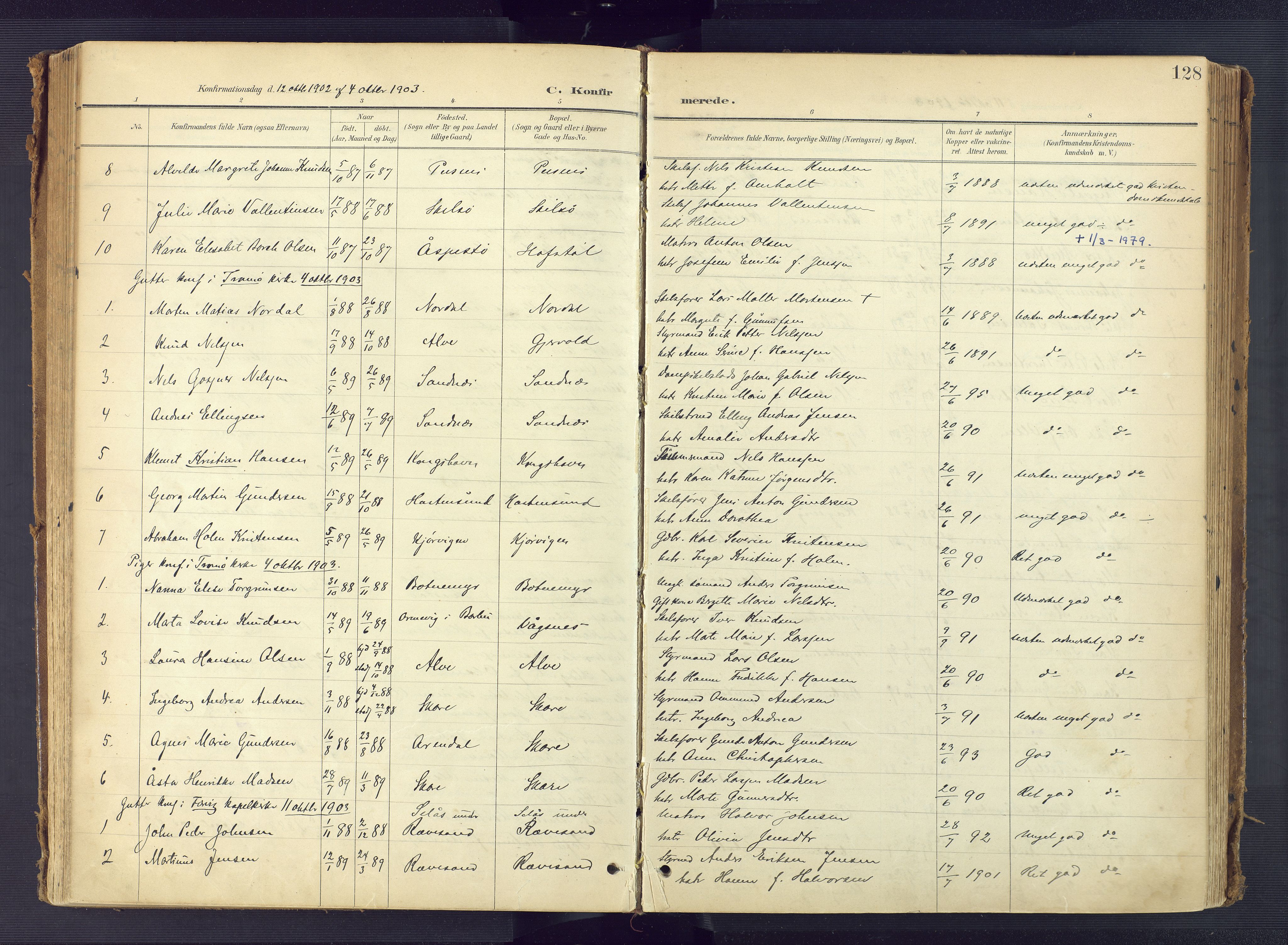 Tromøy sokneprestkontor, AV/SAK-1111-0041/F/Fa/L0010: Ministerialbok nr. A 10, 1896-1912, s. 128
