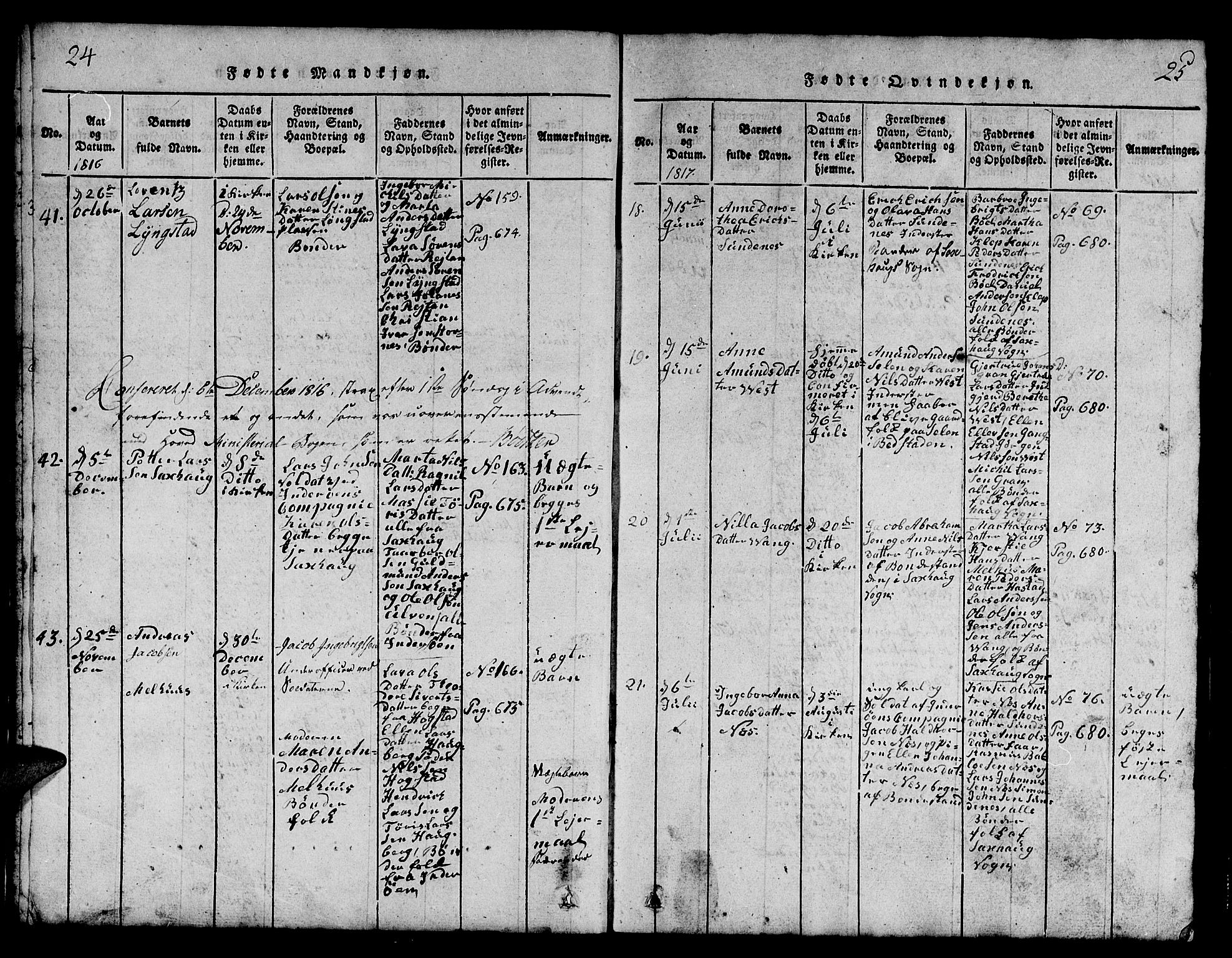 Ministerialprotokoller, klokkerbøker og fødselsregistre - Nord-Trøndelag, SAT/A-1458/730/L0298: Klokkerbok nr. 730C01, 1816-1849, s. 24-25