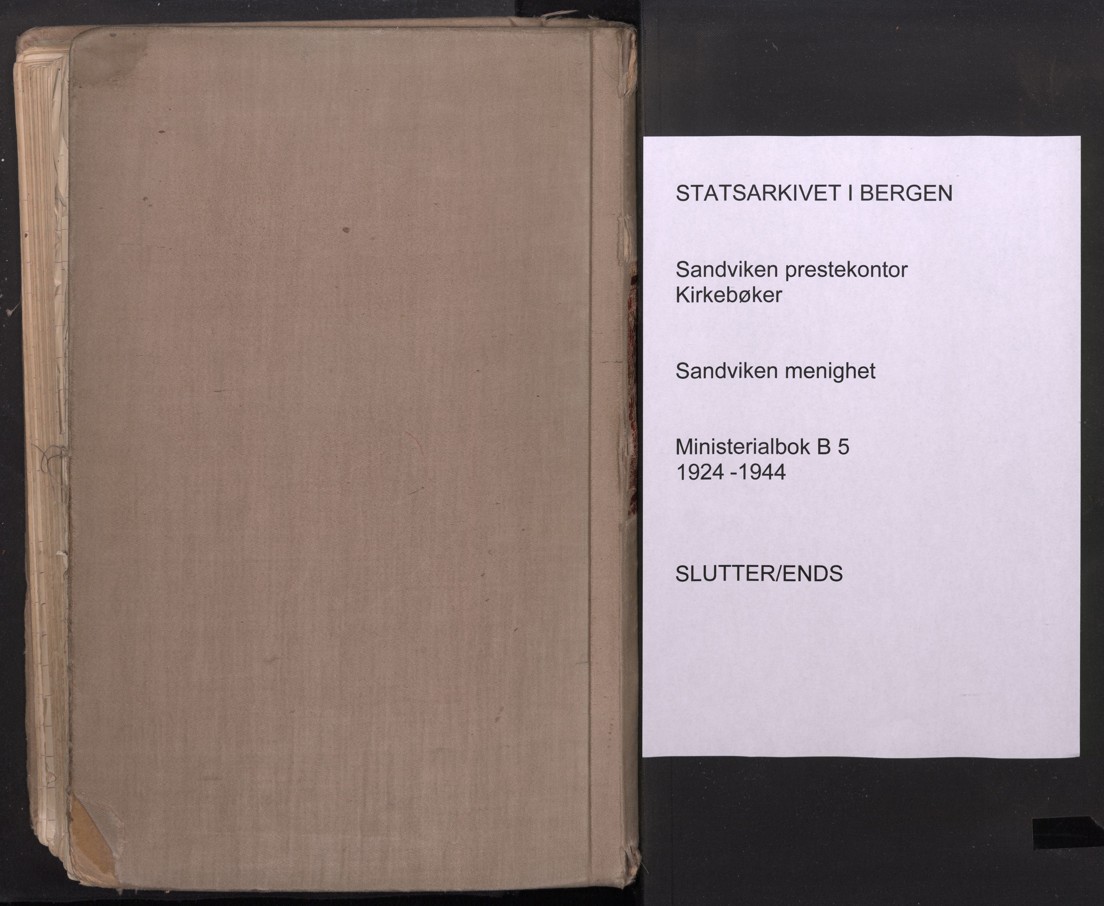 Sandviken Sokneprestembete, SAB/A-77601/H/Ha/L0008: Ministerialbok nr. B 5, 1924-1944