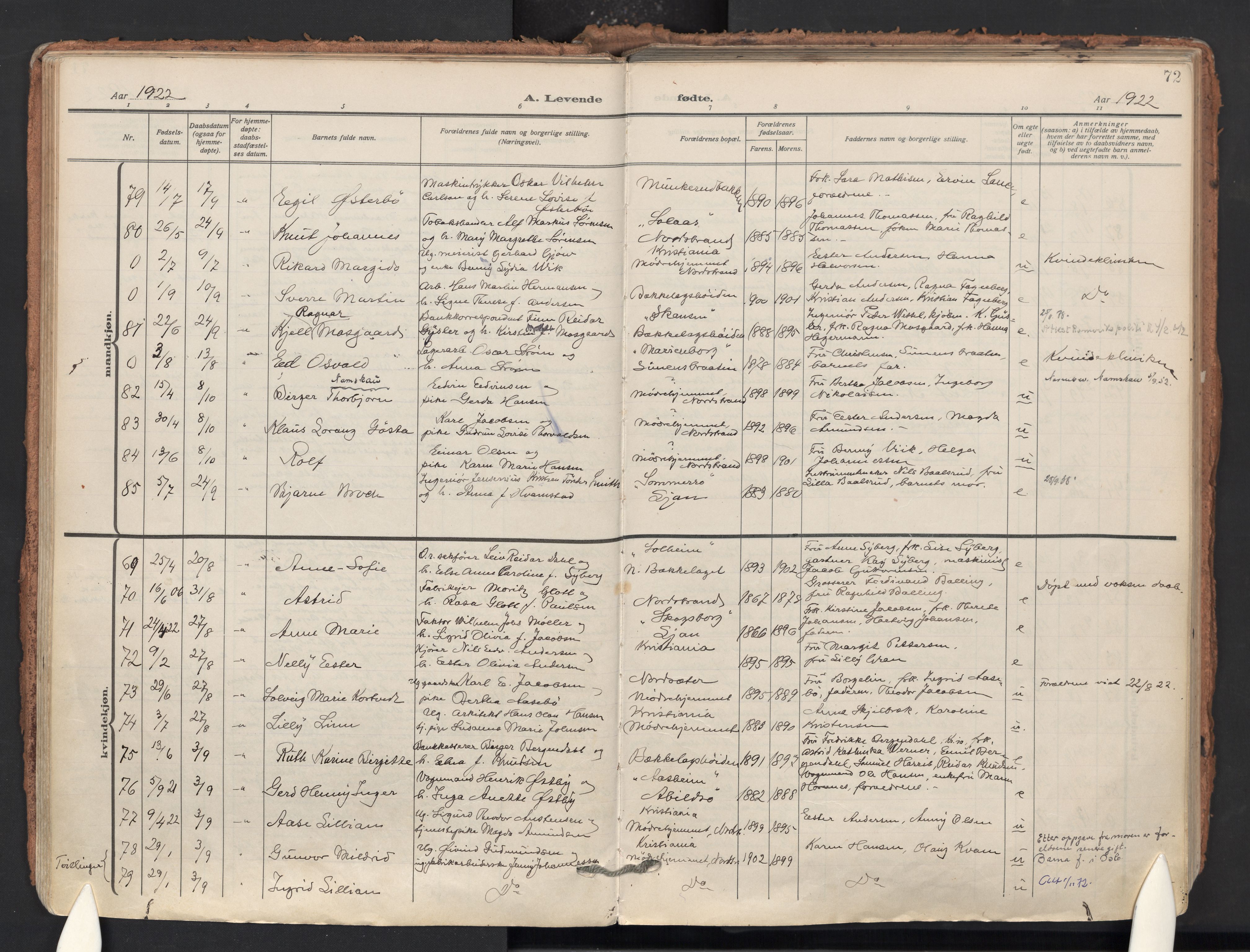 Nordstrand prestekontor Kirkebøker, AV/SAO-A-10362a/F/Fa/L0002: Ministerialbok nr. 2, 1914-1929, s. 72