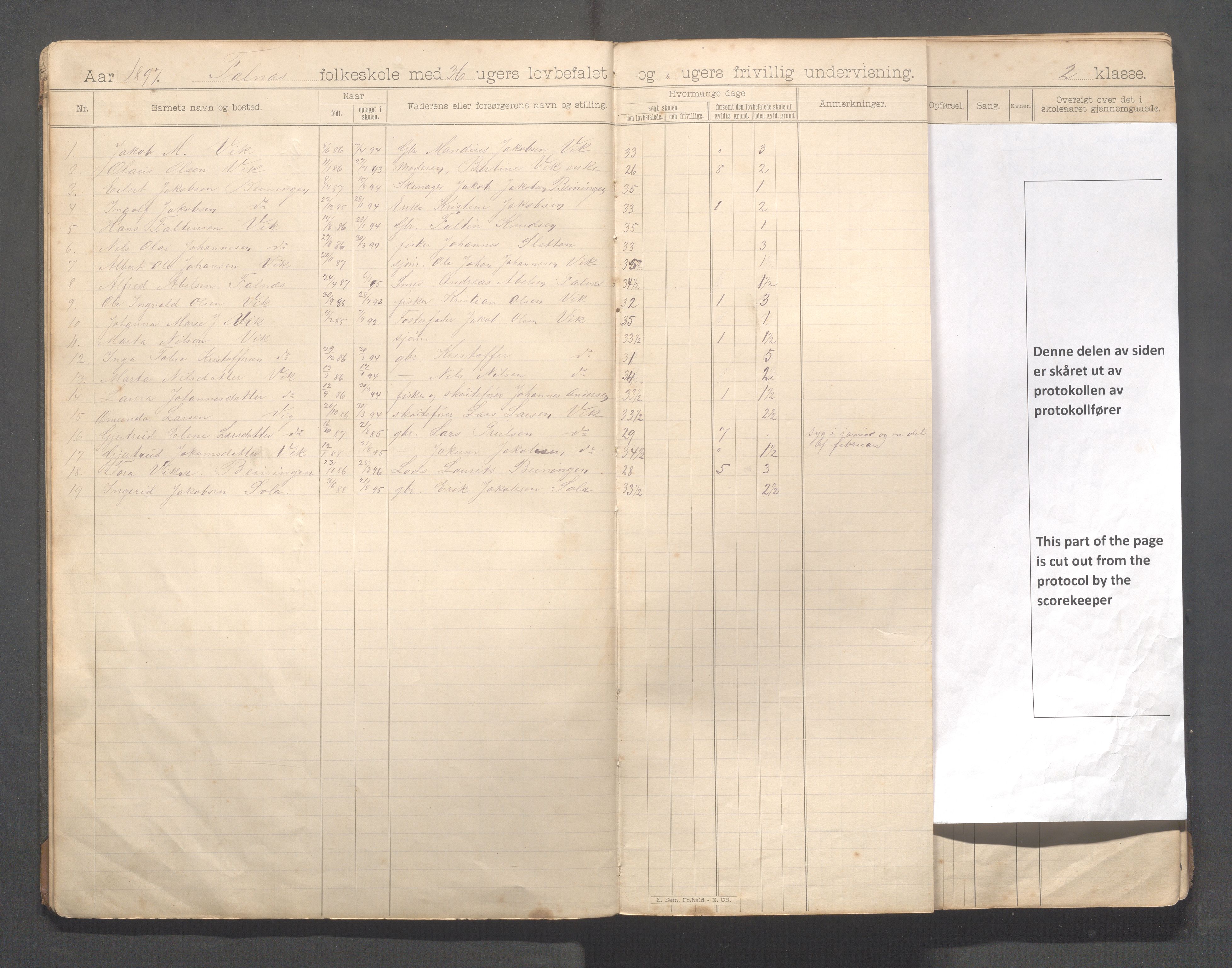 Skudenes kommune - Falnes skole, IKAR/A-301/H/L0002: Skoleprotokoll 1-3.kl., 1897-1918, s. 5