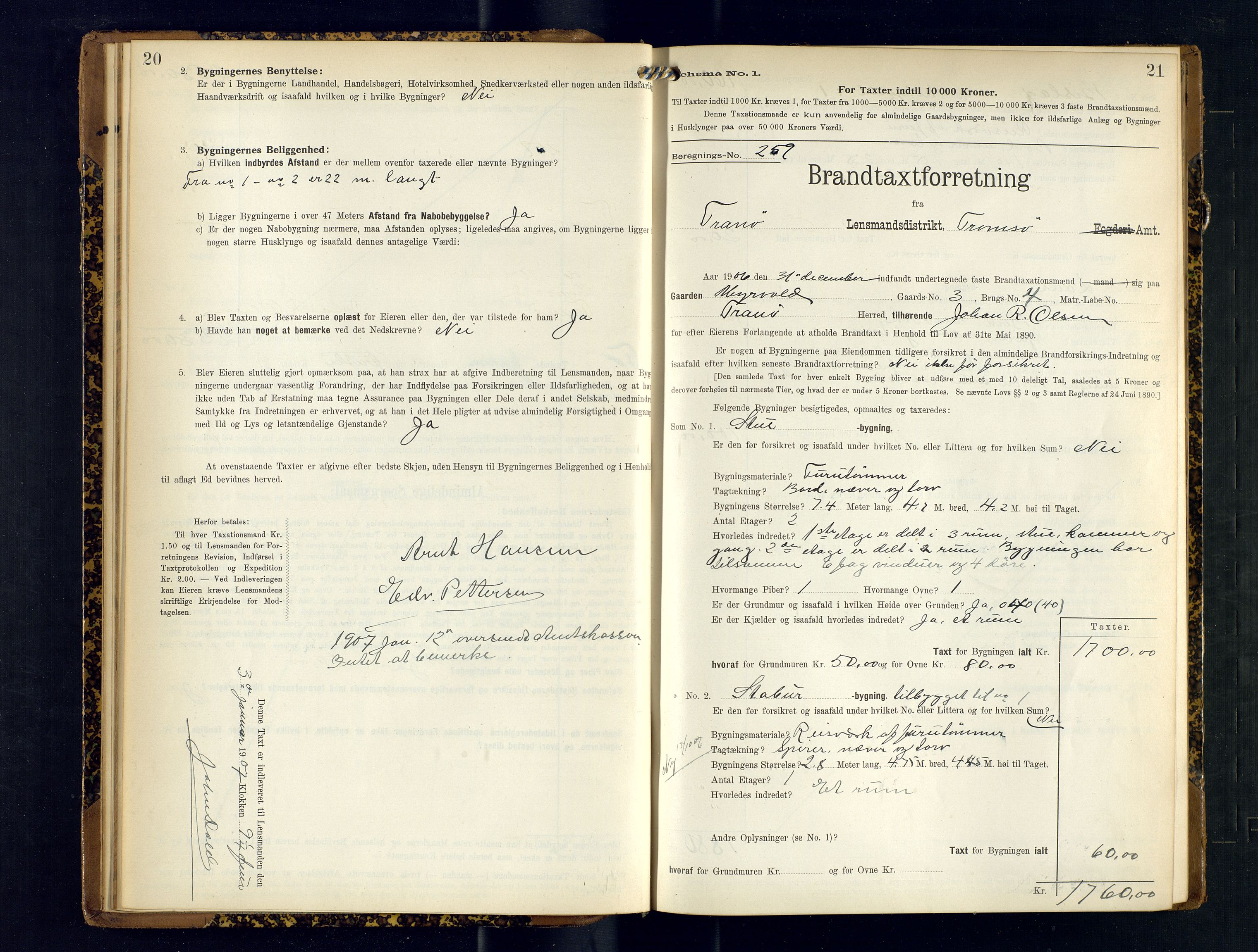 Tranøy lensmannskontor (Sørreisa lensmannskontor), SATØ/SATØ-46/1/F/Fq/Fqc/L0253: Branntakstprotokoller, 1906-1908, s. 20-21