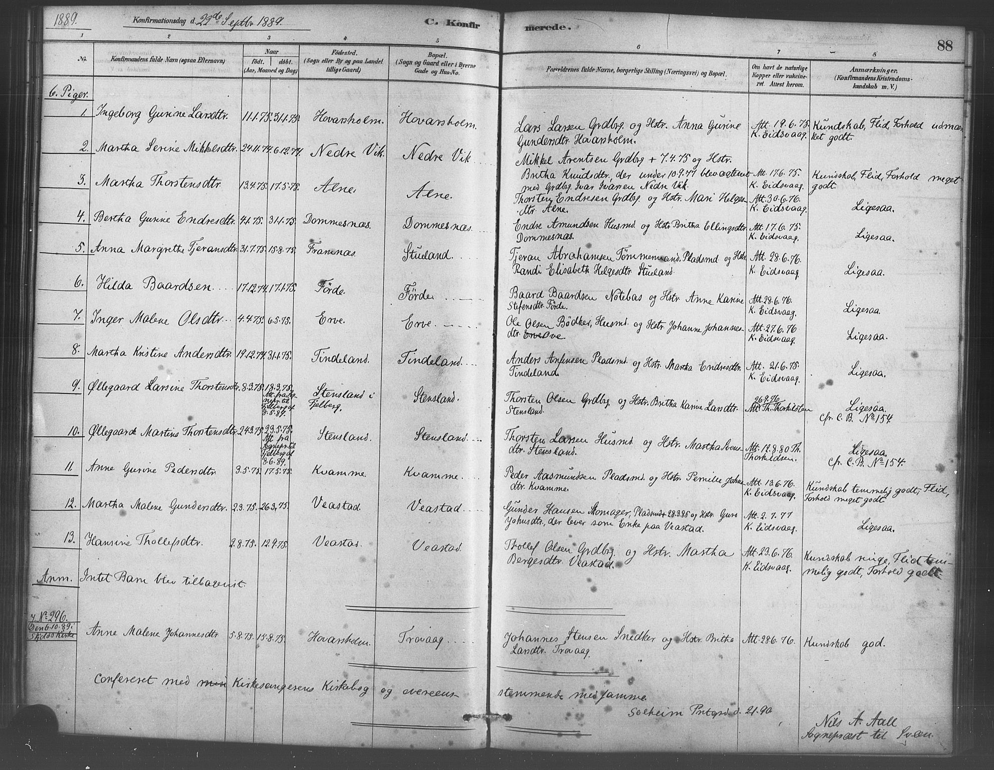 Sveio Sokneprestembete, AV/SAB-A-78501/H/Haa: Ministerialbok nr. D 1, 1878-1894, s. 88