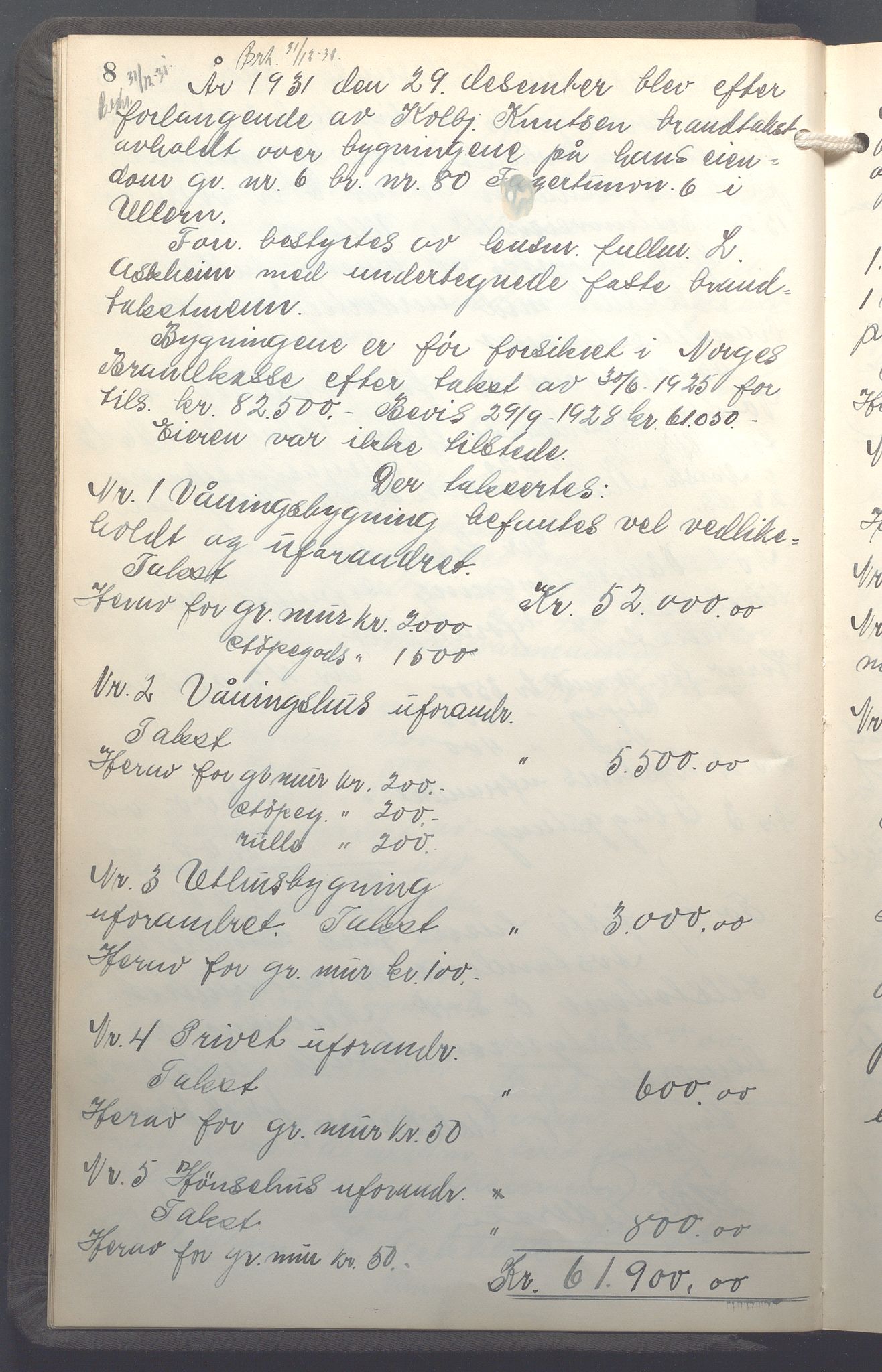 Lensmennene i Aker, OBA/A-10133/F/Fb/L0004: Branntakstprotokoll, 1931-1937, s. 8