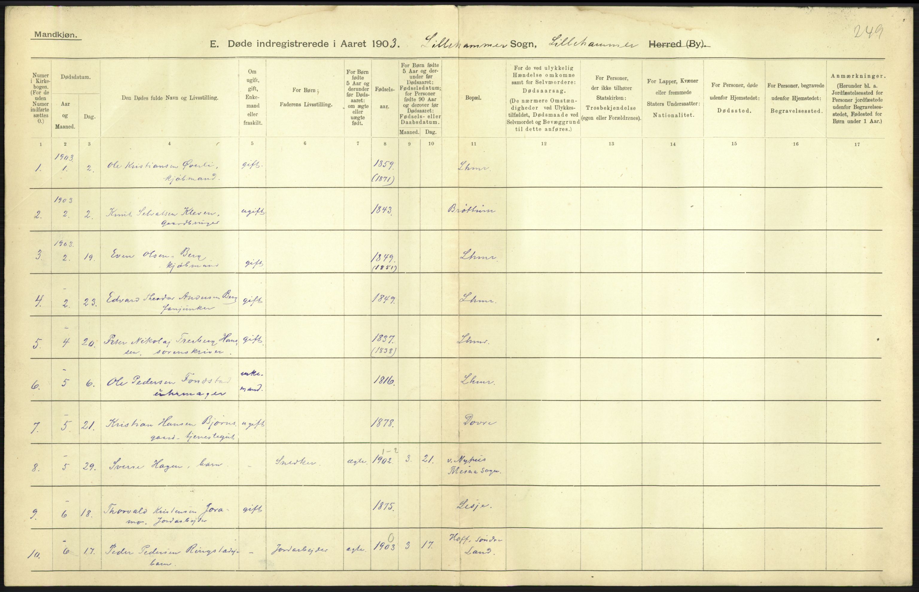 Statistisk sentralbyrå, Sosiodemografiske emner, Befolkning, RA/S-2228/D/Df/Dfa/Dfaa/L0006: Kristians amt: Fødte, gifte, døde, 1903, s. 787