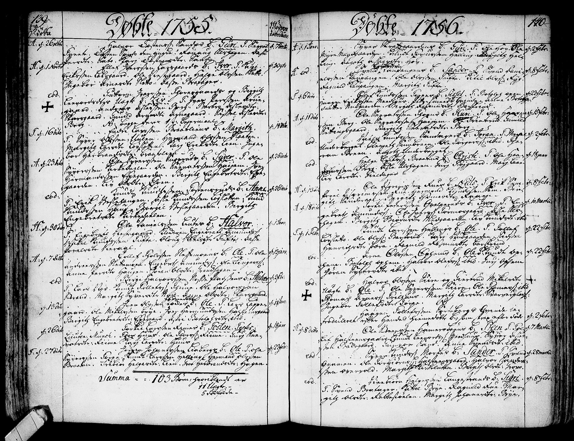 Ål kirkebøker, AV/SAKO-A-249/F/Fa/L0001: Ministerialbok nr. I 1, 1744-1769, s. 139-140