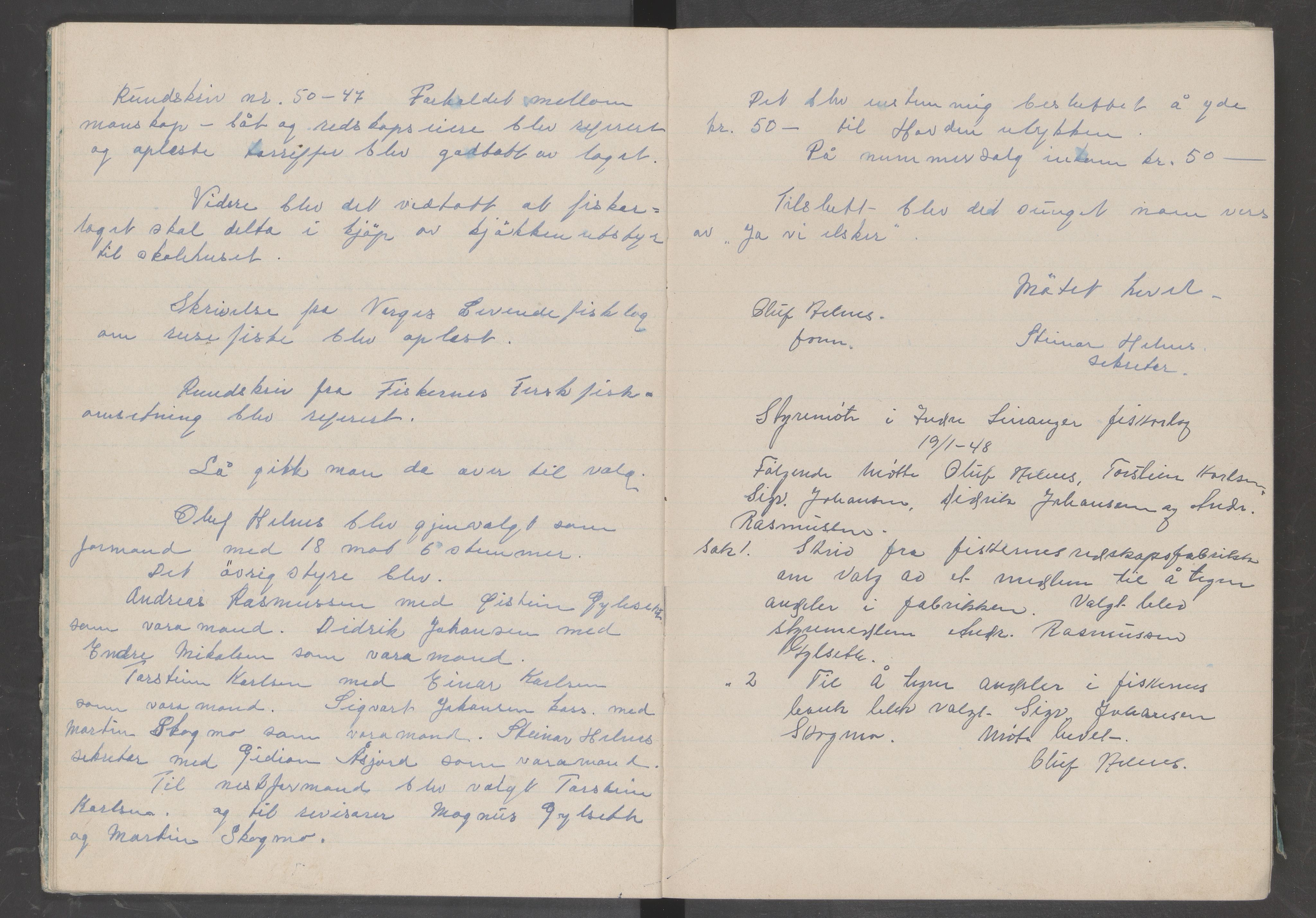 Indre Leiranger fiskarlag, AIN/NA197/100/L0001: Forhandlingsbok, 1946-1970