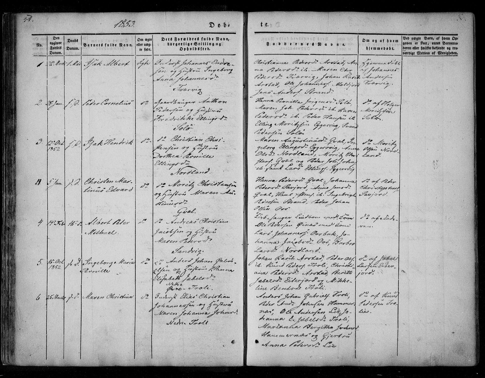 Ministerialprotokoller, klokkerbøker og fødselsregistre - Nordland, SAT/A-1459/846/L0644: Ministerialbok nr. 846A02, 1837-1872, s. 54