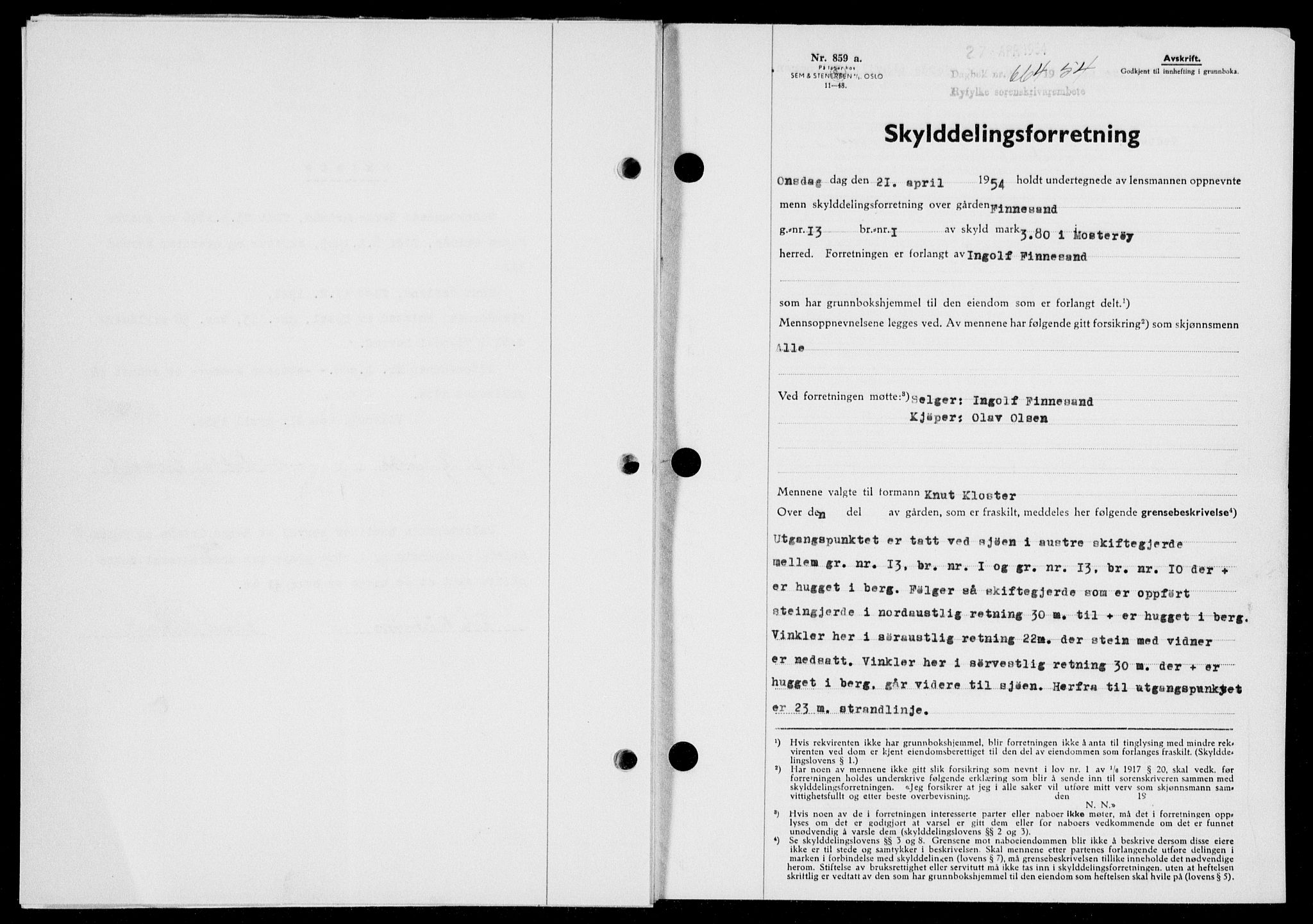 Ryfylke tingrett, SAST/A-100055/001/II/IIB/L0125: Pantebok nr. 104, 1954-1954, Dagboknr: 664/1954