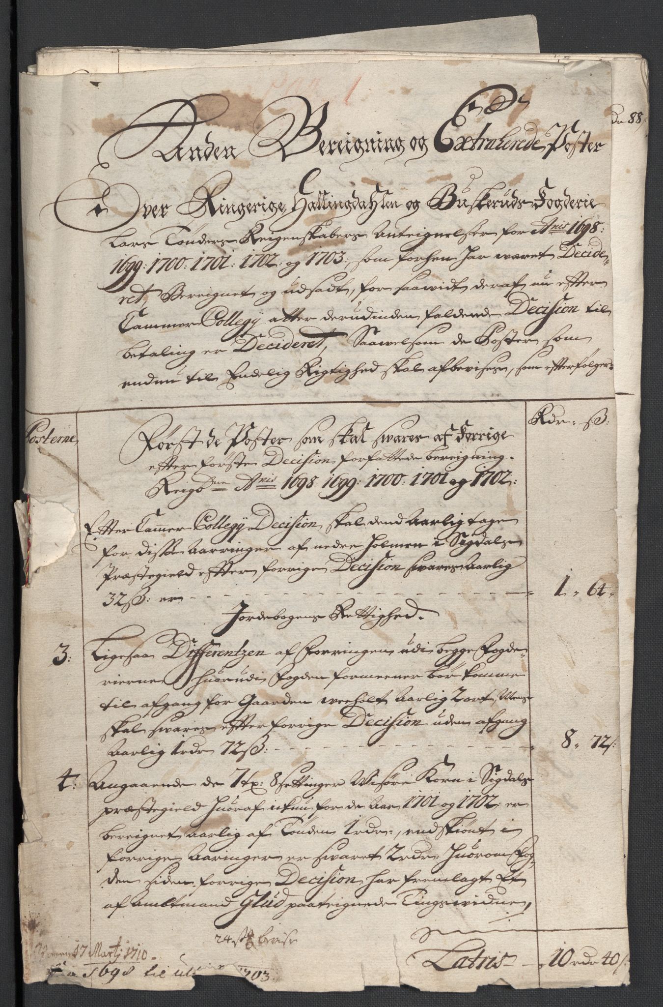 Rentekammeret inntil 1814, Reviderte regnskaper, Fogderegnskap, RA/EA-4092/R22/L1462: Fogderegnskap Ringerike, Hallingdal og Buskerud, 1698-1703, s. 257