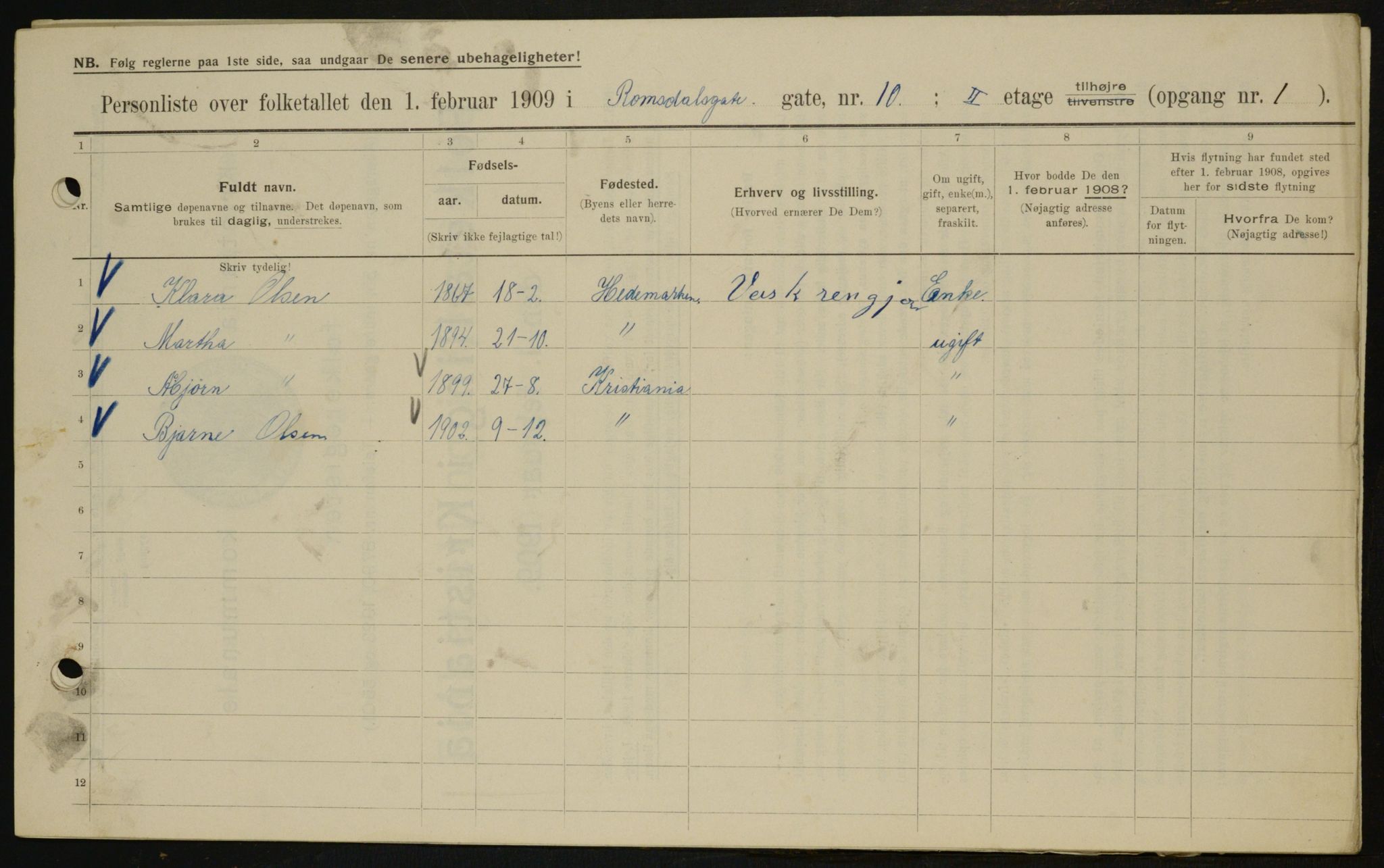OBA, Kommunal folketelling 1.2.1909 for Kristiania kjøpstad, 1909, s. 75574
