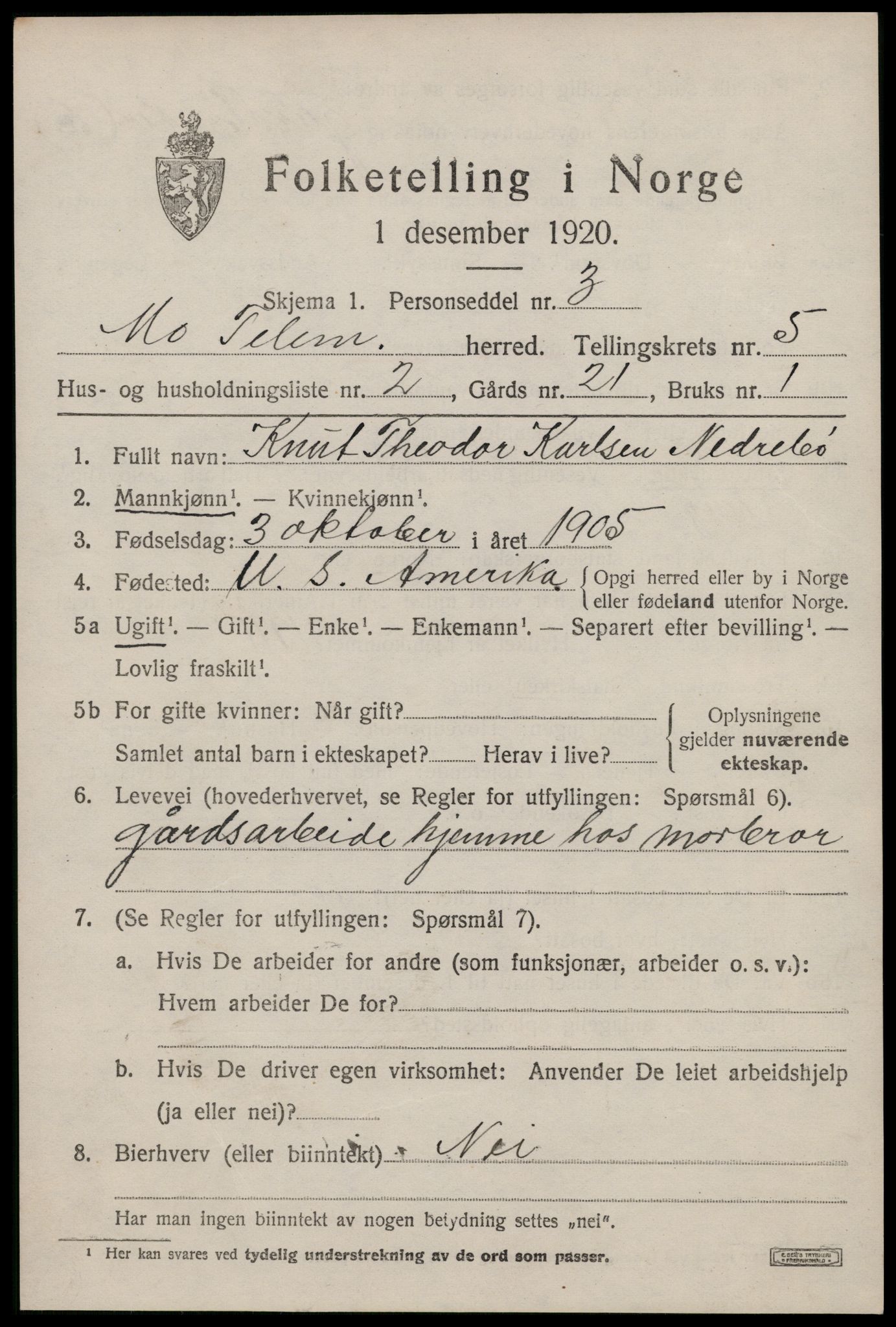 SAKO, Folketelling 1920 for 0832 Mo herred, 1920, s. 2012