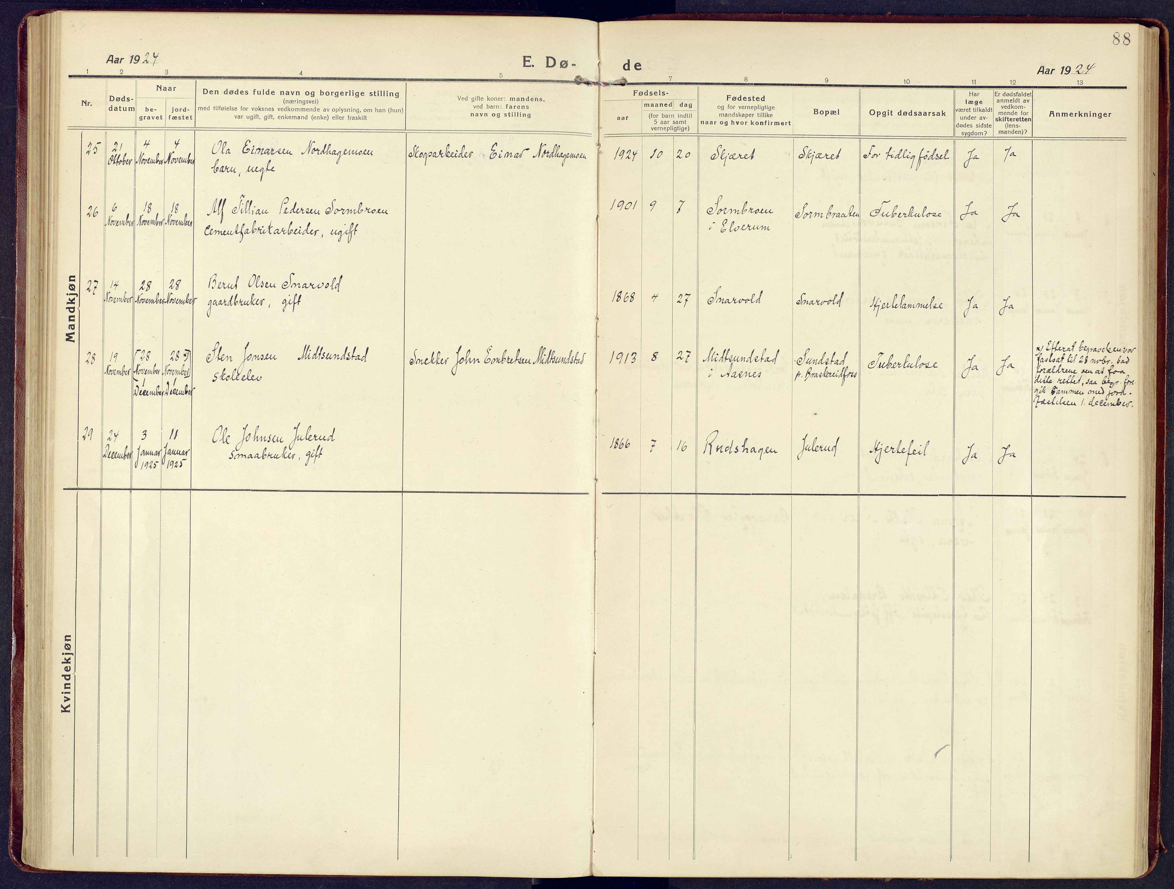 Våler prestekontor, Hedmark, AV/SAH-PREST-040/H/Ha/Haa/L0011: Ministerialbok nr. 11, 1919-1933, s. 88