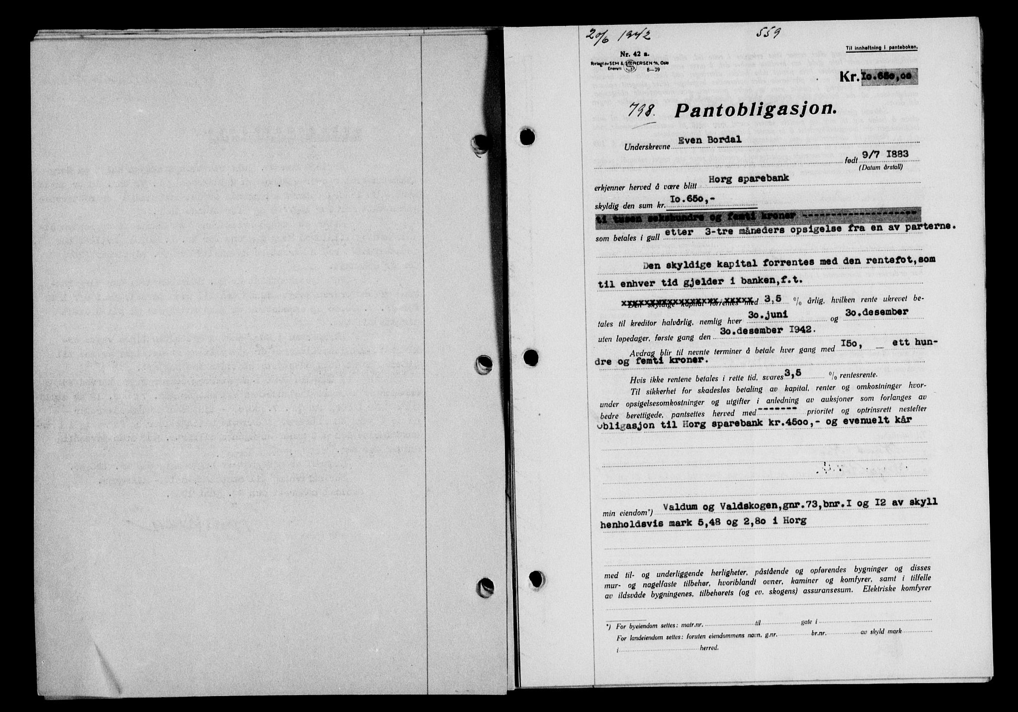 Gauldal sorenskriveri, SAT/A-0014/1/2/2C/L0054: Pantebok nr. 59, 1941-1942, Dagboknr: 798/1942