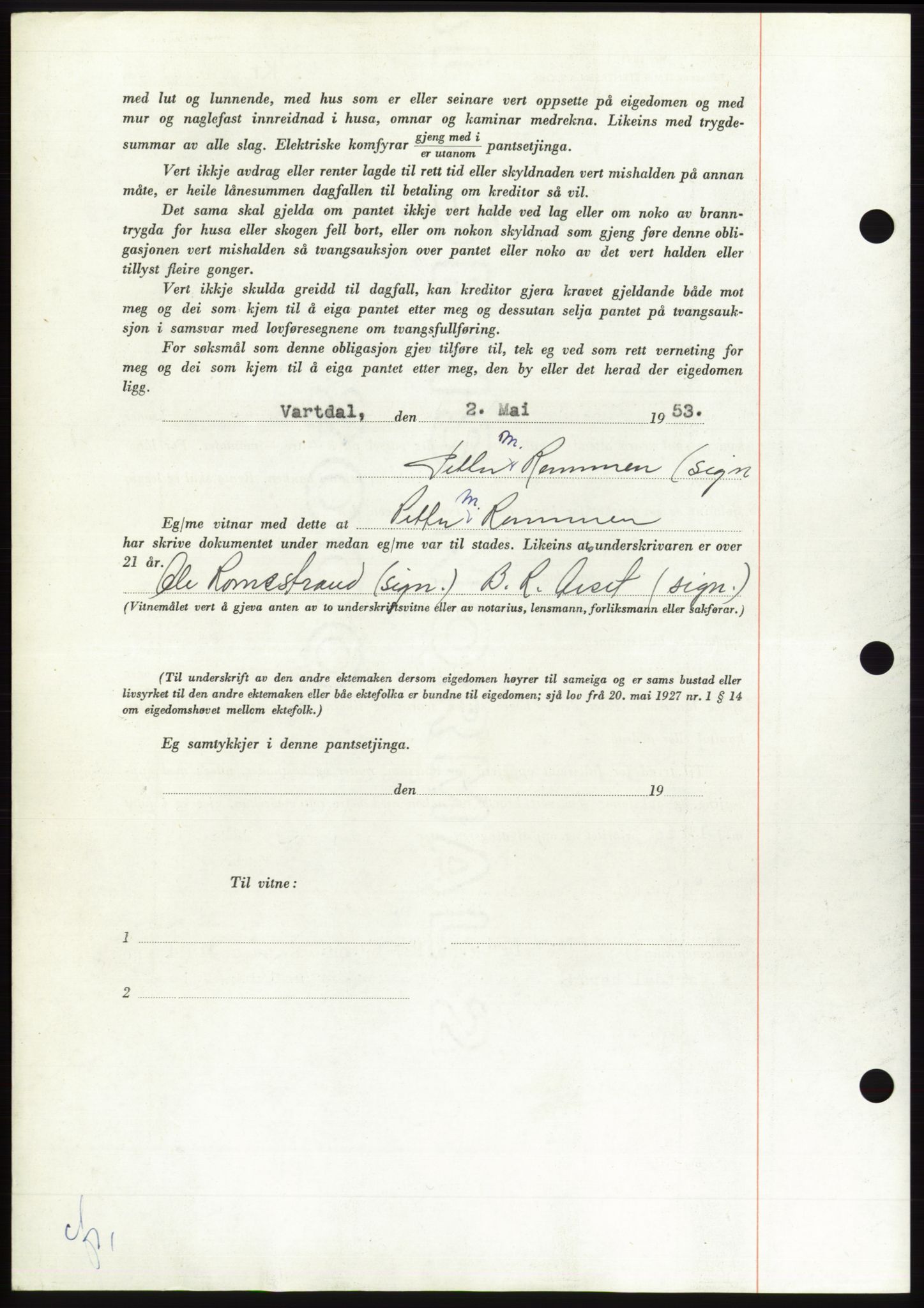 Søre Sunnmøre sorenskriveri, AV/SAT-A-4122/1/2/2C/L0124: Pantebok nr. 12B, 1953-1954, Dagboknr: 3139/1953